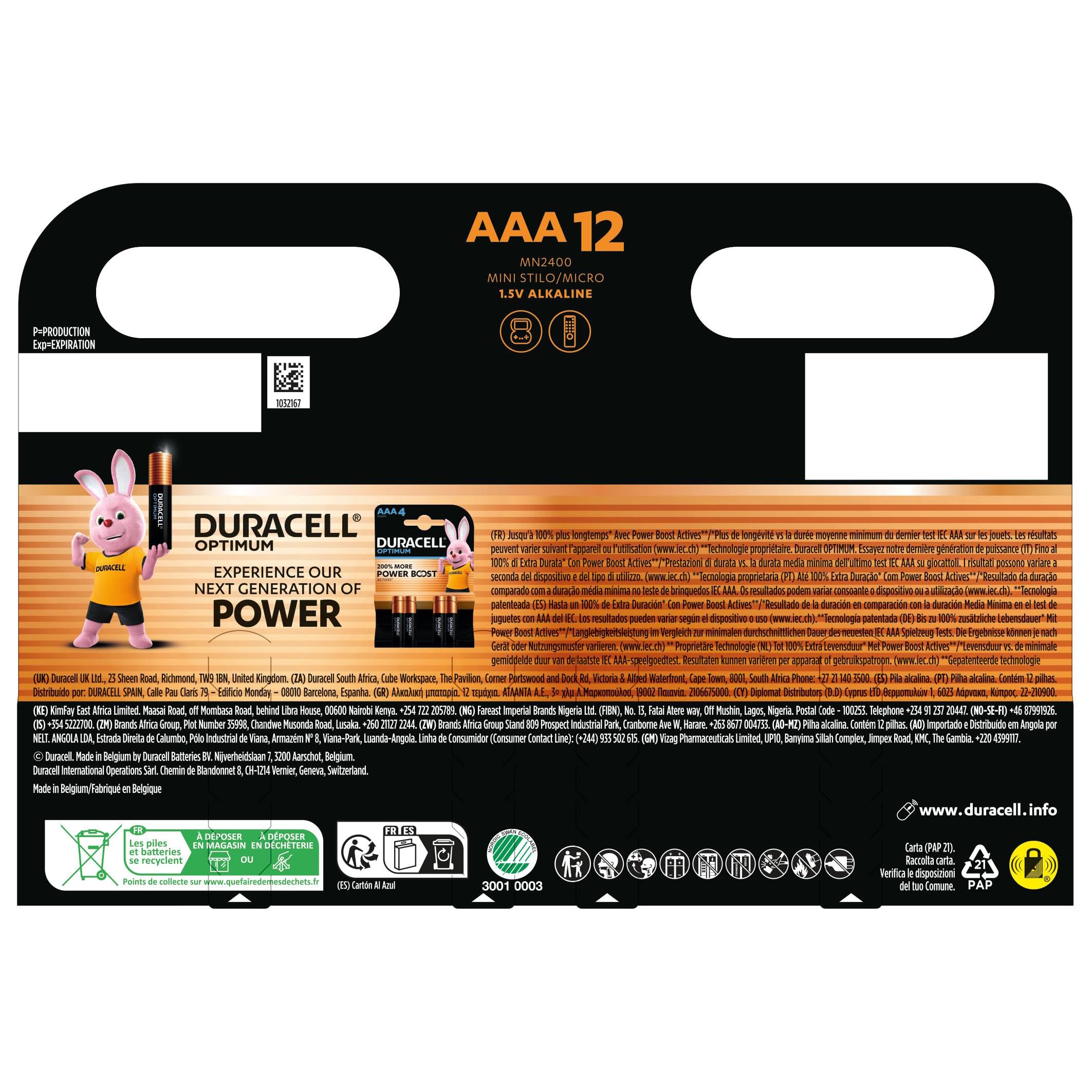 Duracell Piles AAA Plus (lot de 72), piles alcalines 1,5 V, batterie haute performance jusqu'à 150 % plus longue durée de vie avec Power Boost Active Fiabilité pour les appareils d'utilisation