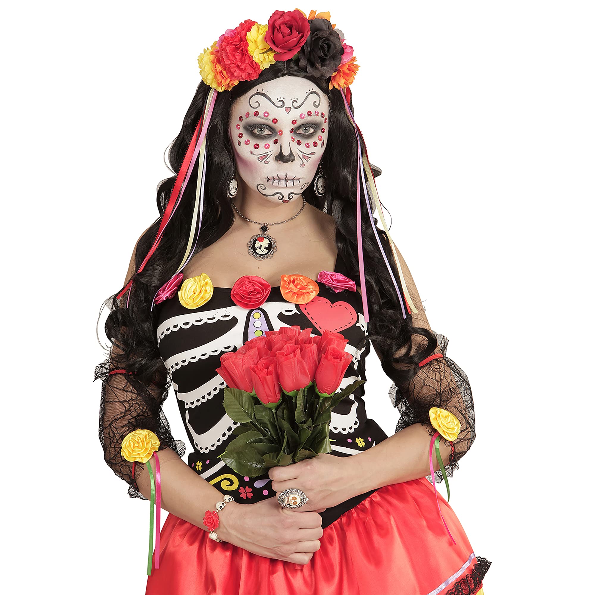 W WIDMANN MILANO Party Fashion - opaska do włosów z kwiatami dla kobiet | Z kolorowymi kwiatami i wstążkami, dodatek do kostiumów hipisowskich, festiwalowych i w stylu boho, karnawał