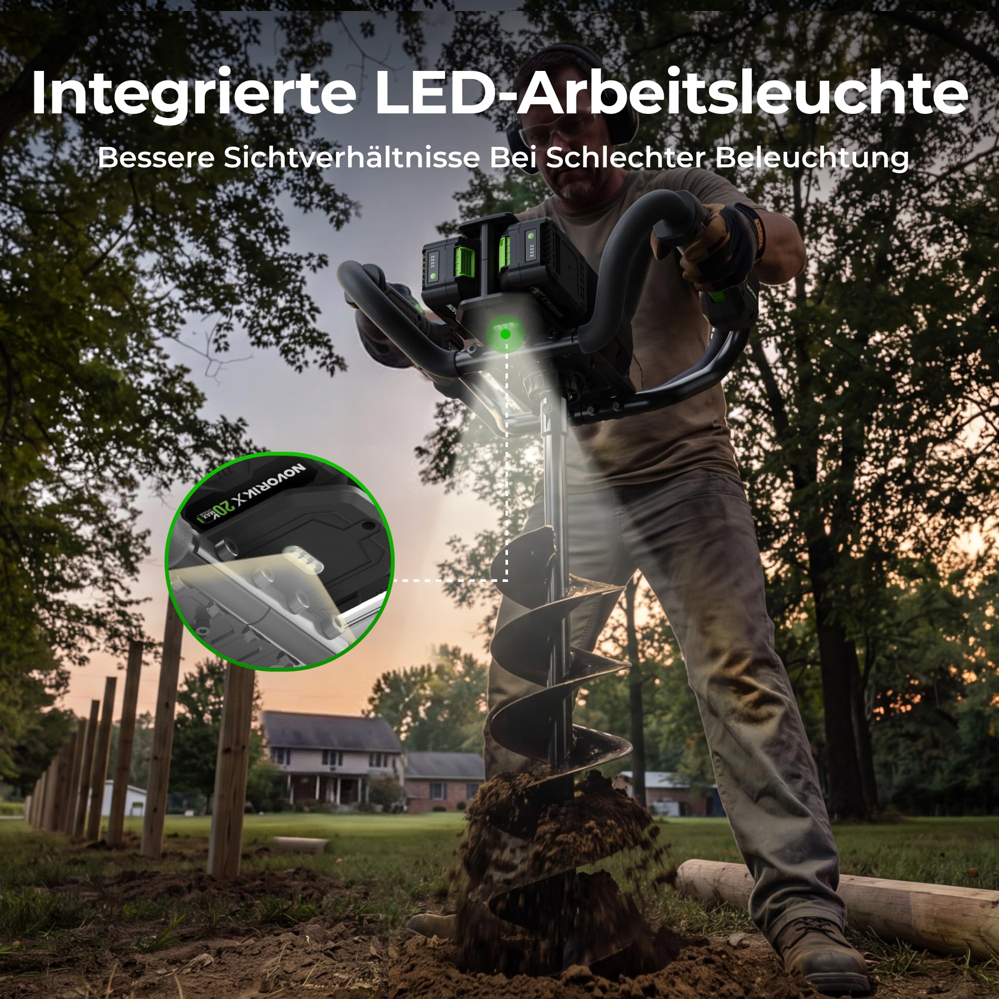 NovorikX 40 V bezszczotkowa akumulatorowa wiertarka ziemna, 850 W, wiertło