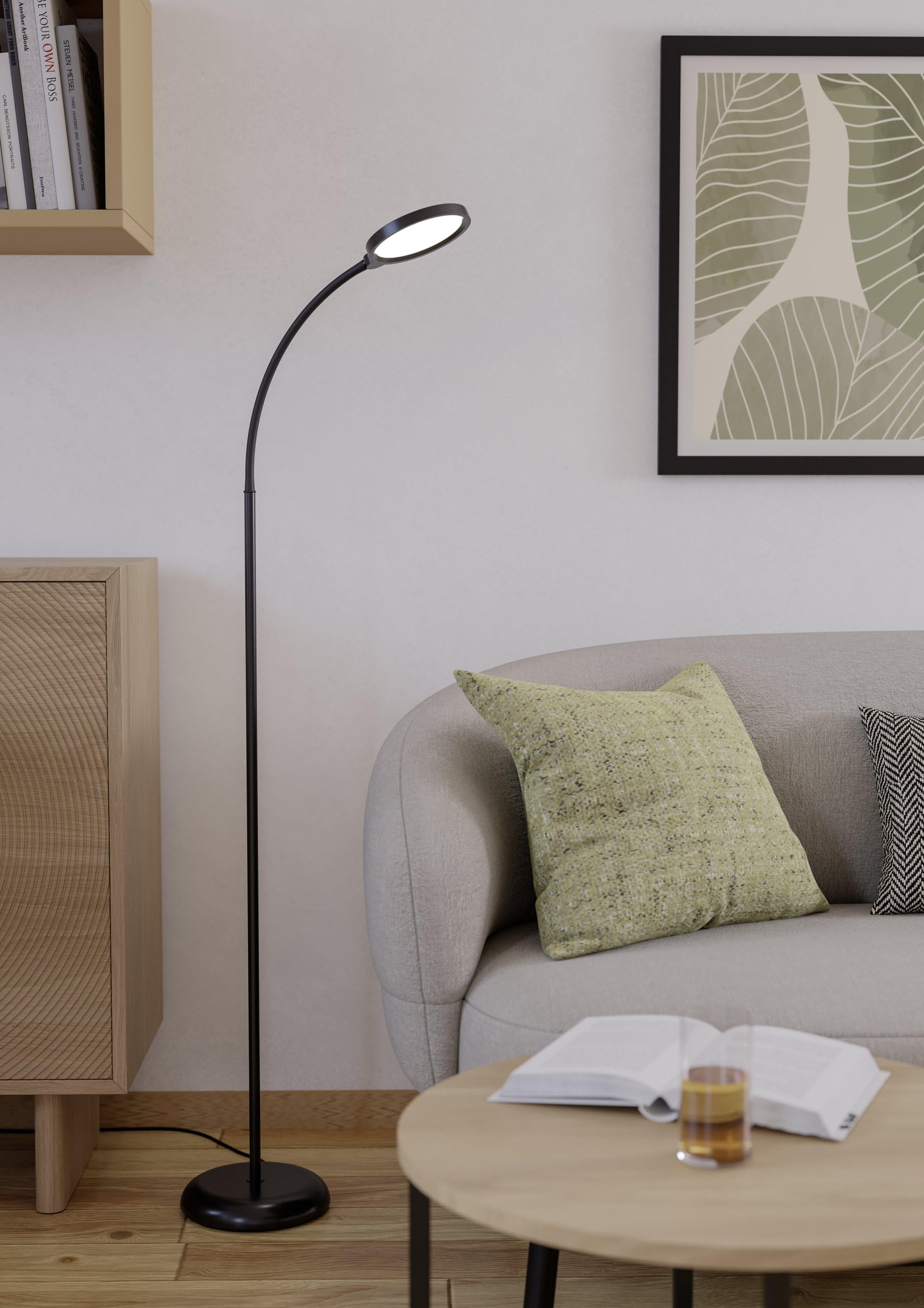 EGLO LED Stehlampe Lauro, Lampe Wohnzimmer, Standleuchte touch dimmbar | flexible Leselampe aus Kunststoff in Schwarz, warmweiß-kaltweiß, 132 cm