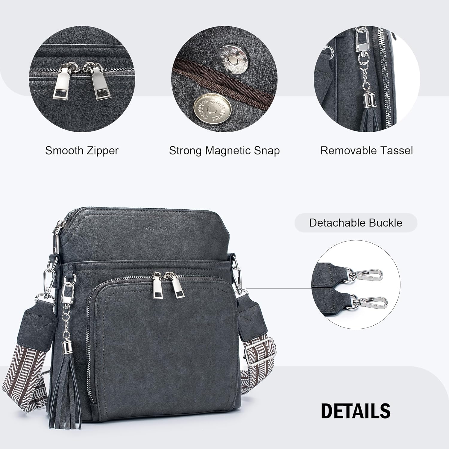 Roulens Crossbody Purse for Women Vegan Leather Medium Crossbody Wallet Bag for Travel Women Shoulder Handbags with Tassel - Image 5