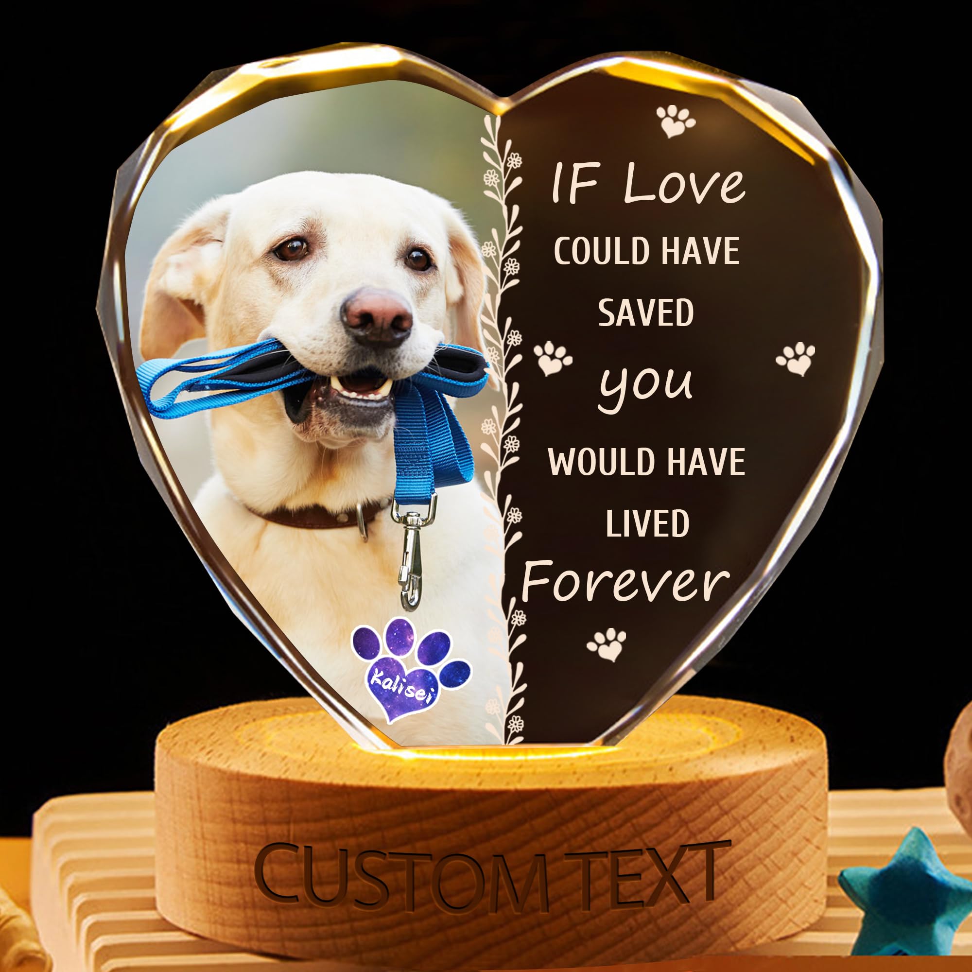 Personalized Pet Memorial Crystal Light for Loss of Beloved Dog Cat Custom Photo Name Heart-shaped 7 Color LED Light Keepsake in Loving Memory of Pet Remembrance Gift