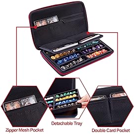 SIQUK Dice Storage Case Dice Organiser Holder Removable Slotted Tray with Handle for Dungeons & Dragons and Other RPG Table Games, Holds Up to 8 Sets of Dice, Red, Modern