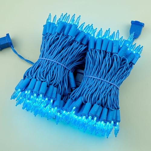 Miniatura 5 de YULETIME 200 Luces LED Azules de Navidad con Cable Azul, Paquete de 2 Tiras de 33 Pies, 100 Luces, Juego de Luces Navideñas Certificadas UL