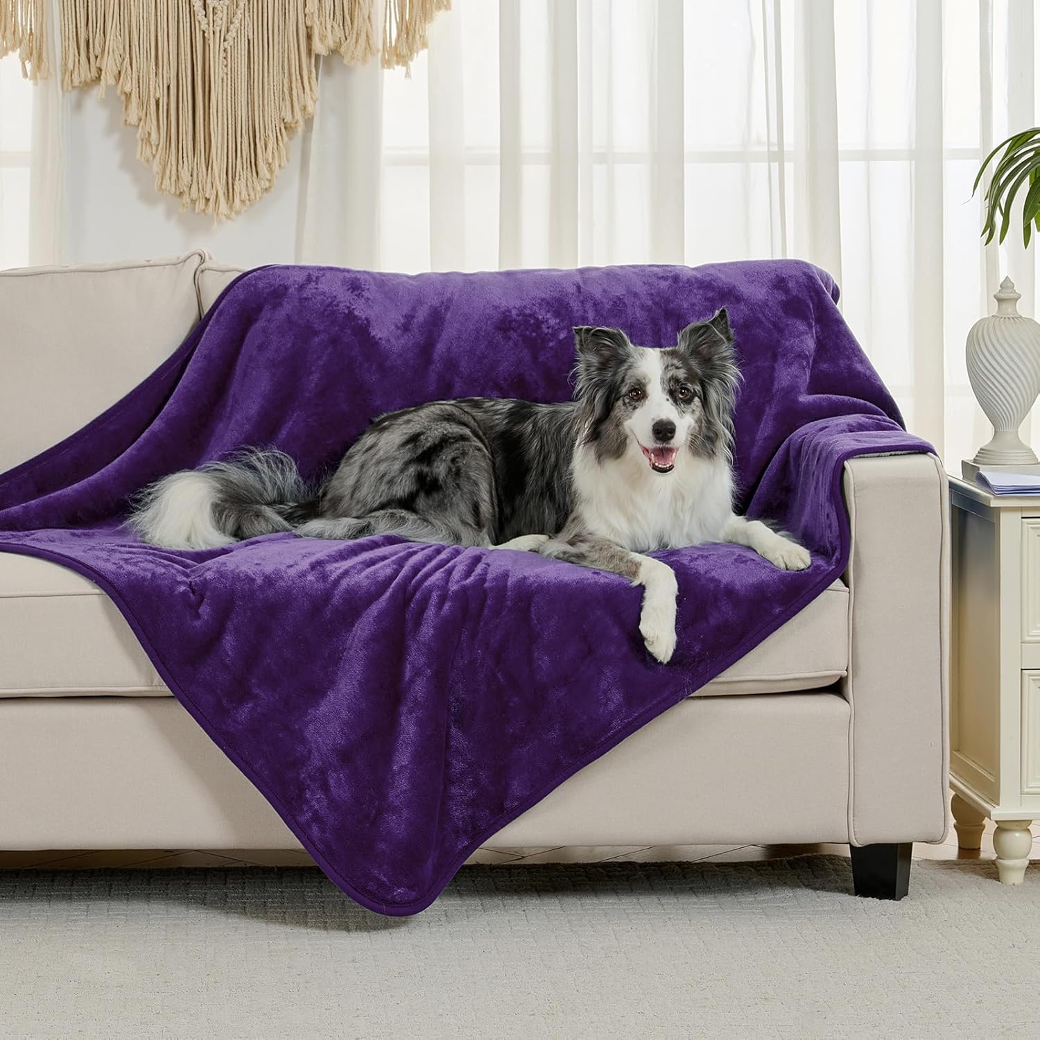 Waterproof Blanket for Bed Couch Sofa, Soft Liquid Pee Proof Pet Blanket for Dog Puppy Cat, Reversible Sherpa Fleece Furniture Protector (Dark Purple, 50x60 inches) - Image 2