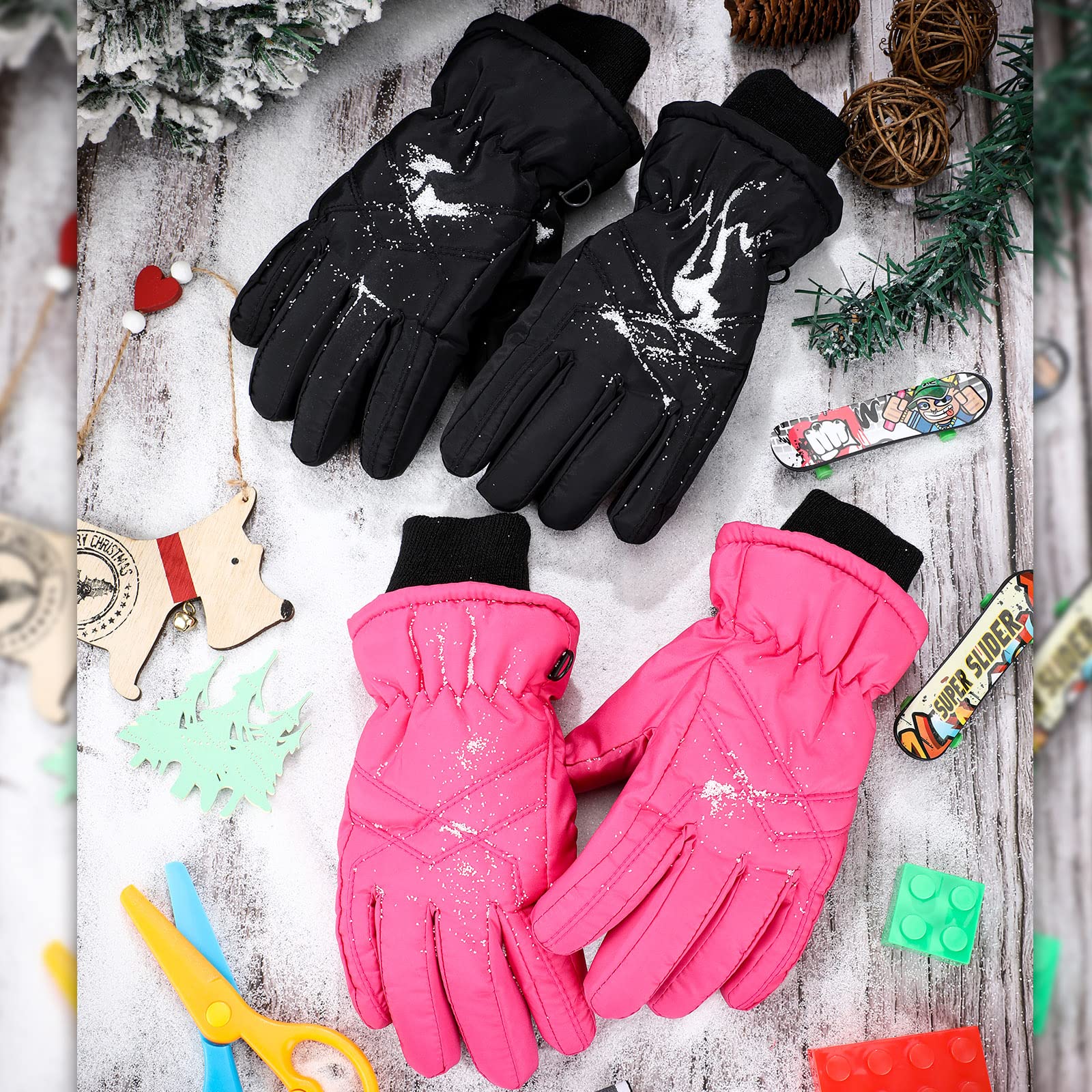 SATINIOR 2 Pares Guantes de Esquí Snowboard Invierno de Niños Manoplas de Nieve a Prueba de Viento