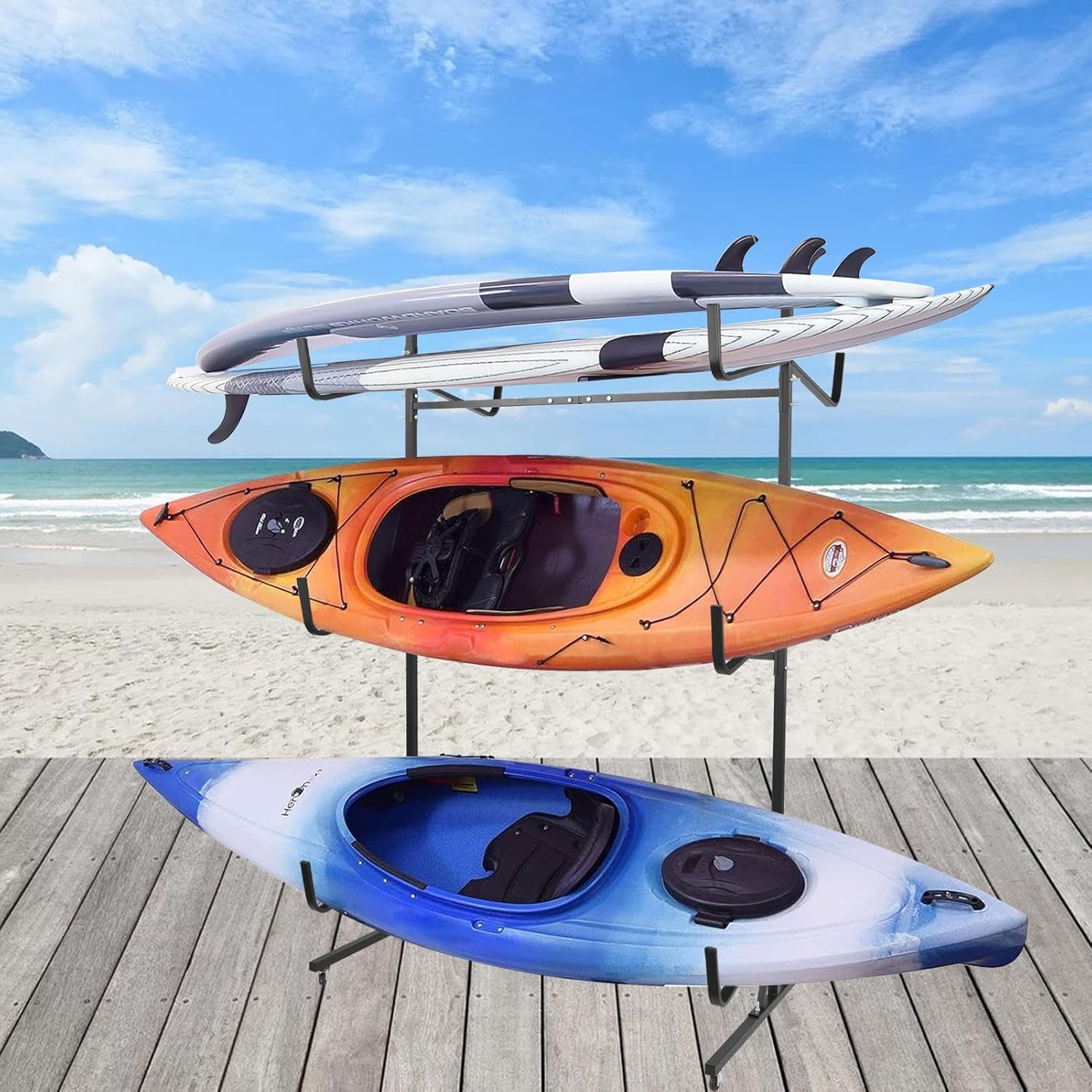 Kayak Storage Rack | Kayak Hanger with Lockable Wheels | Adjustable Width Indoor Outdoor Canoe Hanger Rack for Dock, Garage, Shed Storage