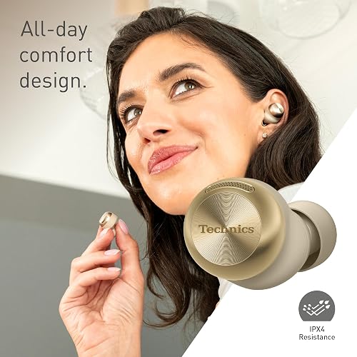 Technics EAH-AZ100E-N Wireless Earbuds with Noise Cancelling, Multipoint Bluetooth, Voice Focus AI, Comfortable In-Ear Headphones, Gold (Renewed) - 7