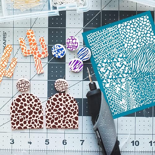Miniatura 4 de OLYCRAFT Plantillas de arcilla de 4 x 5 pulgadas, pantalla de seda con patrón de leopardo para arcilla polimérica, plantillas de pantalla de seda de