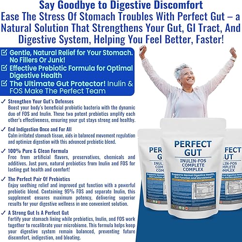 Miniatura 5 de Perfect Gut Polvo de inulina FOS para la salud intestinal. Inulina prebiótica. Fibra de agave de inulina prebiótica única 95% FOS