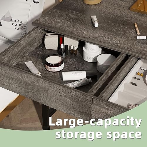 Miniatura 5 de CAIYUN - Escritorio pequeño de 40 pulgadas con 2 cajones de madera, tocador para oficina en casa con almacenamiento, escritorio simple para