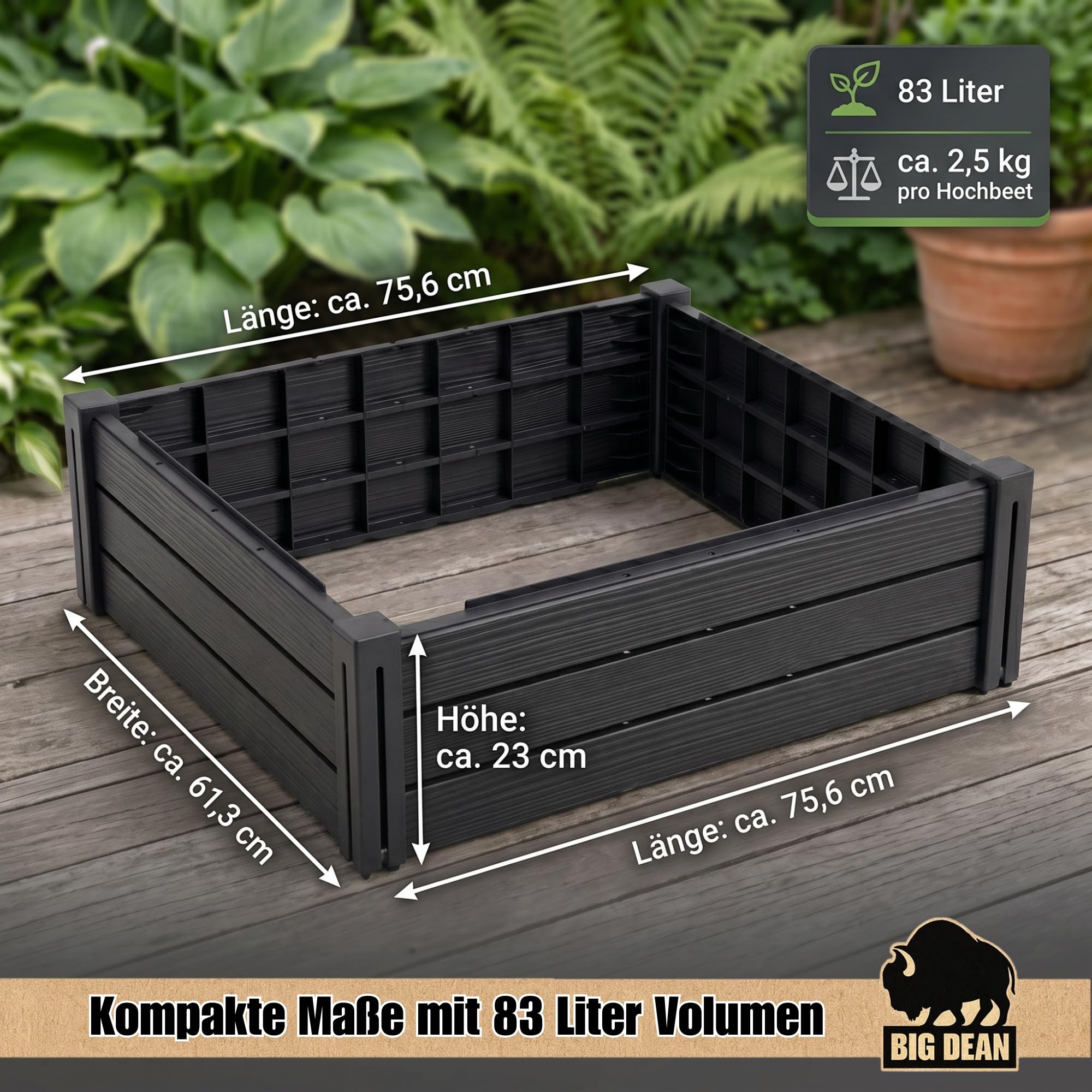 BigDean 2X Hochbeet 75 x 61 x 23 cm 83 Liter modular erweiterbar | Made in Europa