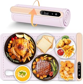 Warming Mat for Food Warmer Heating: Electric Silicone Hot Trays & Warm Buffer Plate 7-Level Temperature Control,Foldable Heat Pad,Keep Dishes Heater,Gift for Kitchen & Party - Rose Quartz