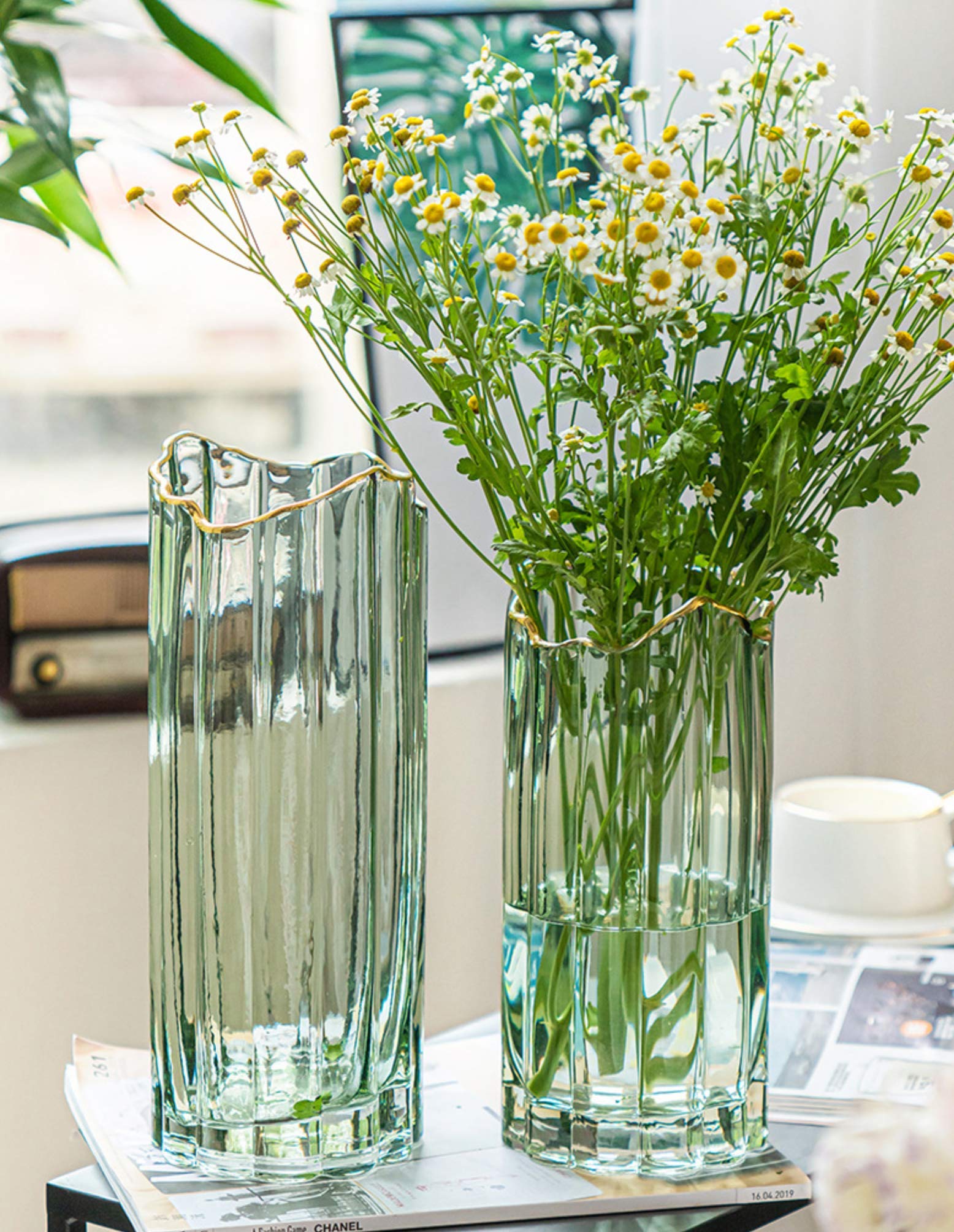 PEPAXON Tall Glass Vase for Flower Vase Heavy Large Cylinder Vase Home Decoration Green12x30cm, Green-l, 12x12x30cm - Image 2