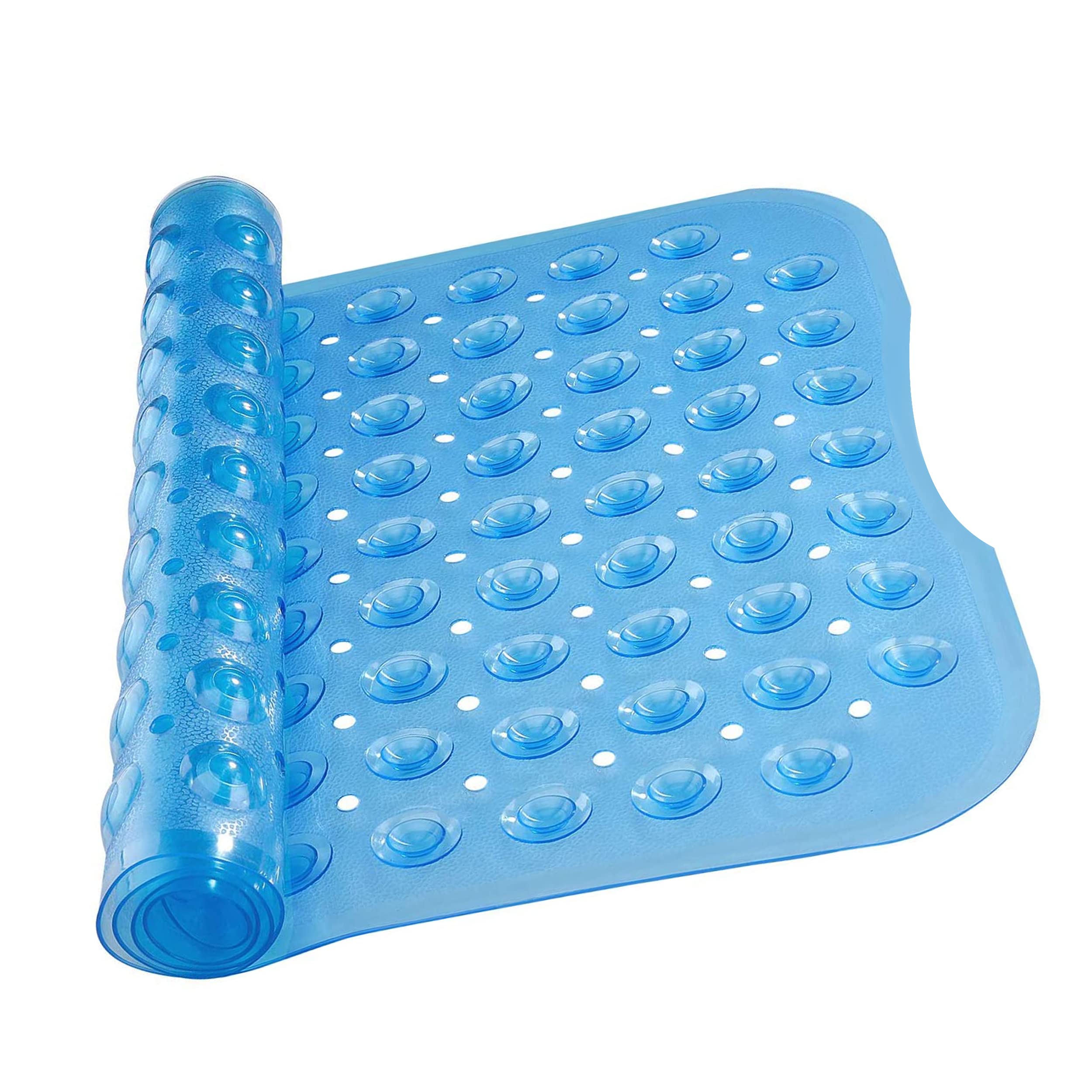 Moonlight20015 Blue Shower Bath Mat Non Slip Anti Mould & Mildew With Strong Suction Cups Grip And Drain Holes Soft Rubber Shower Mats - Pvc Bathroom Mat Machine Washable (100X40cm, )