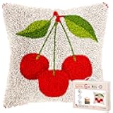 Latch Hook Pillow Kit for Adults Red Cherry with Pattern DIY Crochet Craft Kit Pillowcase Cushion for Home Decor 17x17inch-3