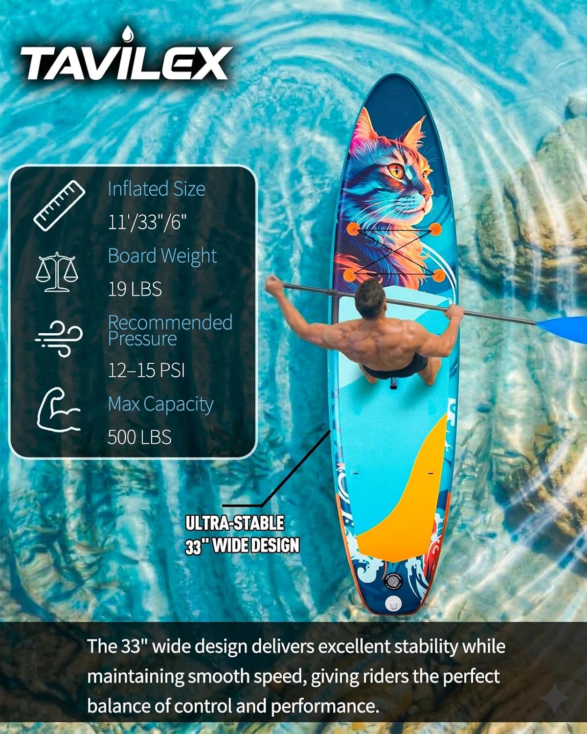 Inflatable Stand Up Paddle Board with Seat, 11' x 33" x 6" Ultra-Wide 2-in-1 SUP Board for Adults, Stable Blow Up Paddleboard Kit with Dual-Blade Paddle