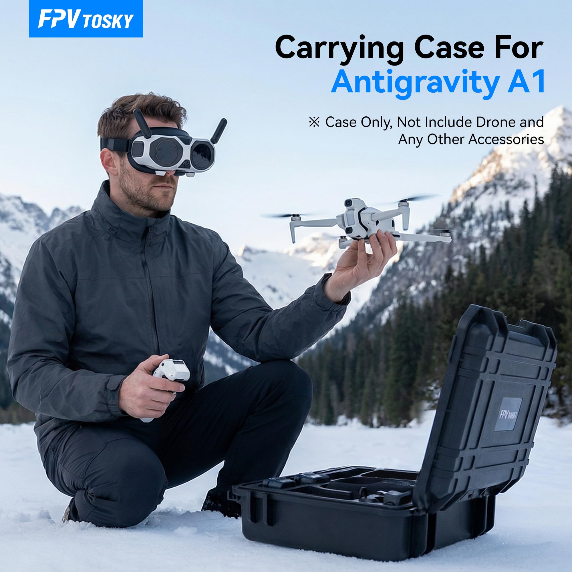 FPVtosky Koffer für Antigravity A1 - wasserdichte Tasche für RC-Ausrüstung, Drohnen-Akkus und Zubehör, Harte Schalen Schutzhülle (Nur Koffer, Ohne Drohne)
