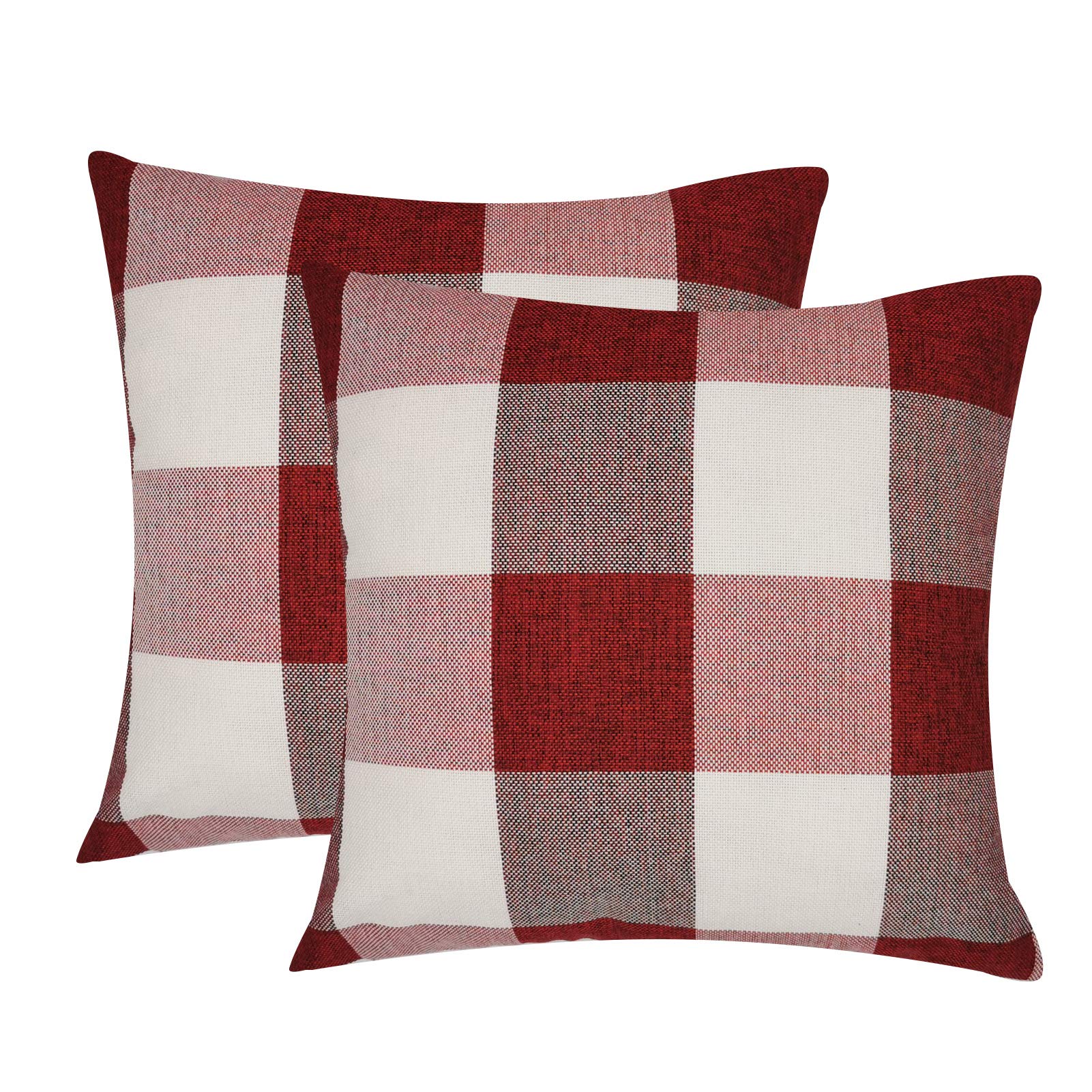 Shangshi Pack of 2 Plaid Cotton Linen Throw Pillow Covers Square Plaid decorative Pillowcase Suitable for Bedroom Office Car Couch Sofa Outdoor 18 x 18 Inch Red and White Check