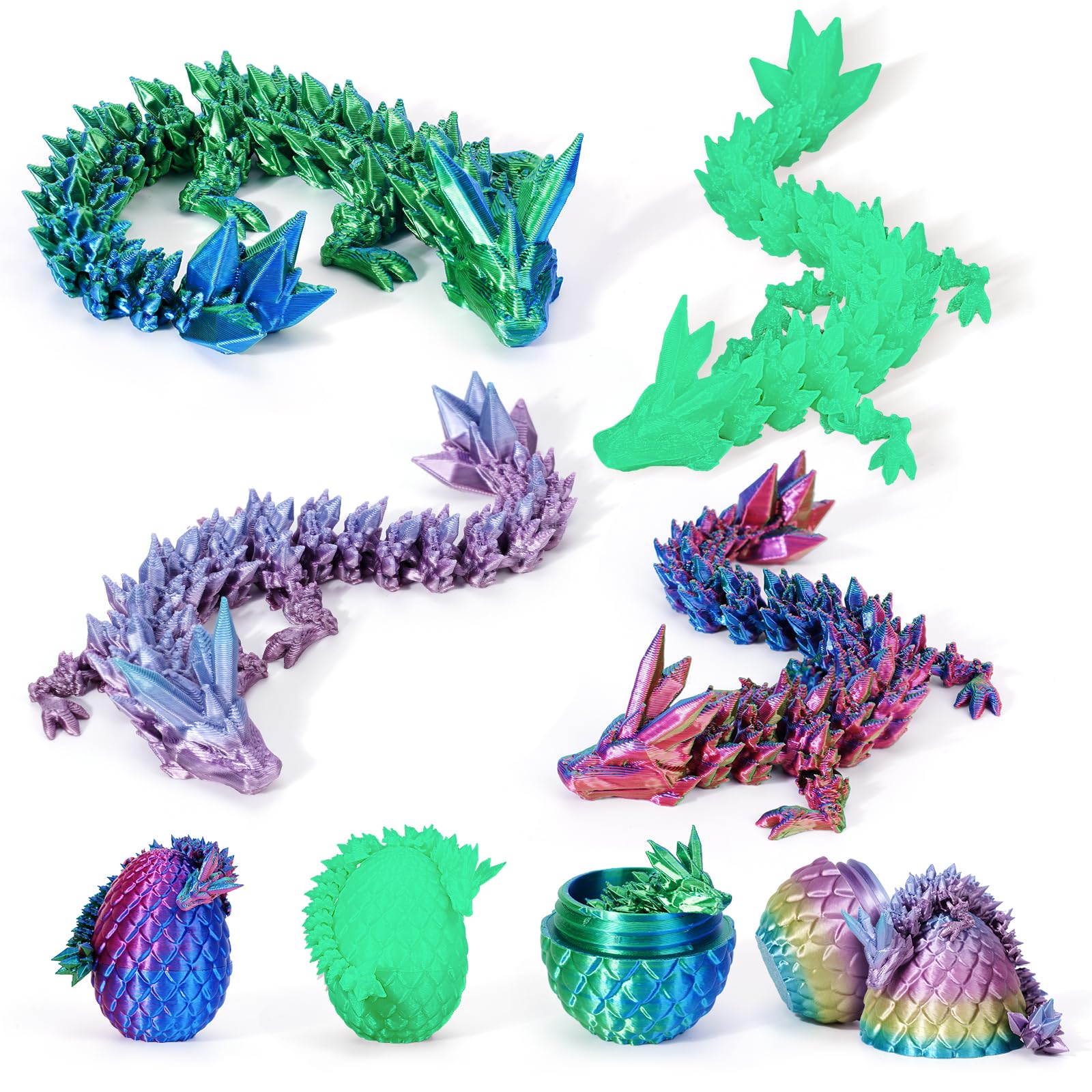 4PCS 3D Printed Dragon Eggs with Dragon Inside Easter Eggs Mini Dragon Egg Set Articulated Dragon Mystery Dragon Egg Fidget Toy Easter Basket Stuffers Surprise 3D Printed Animals Toy Set