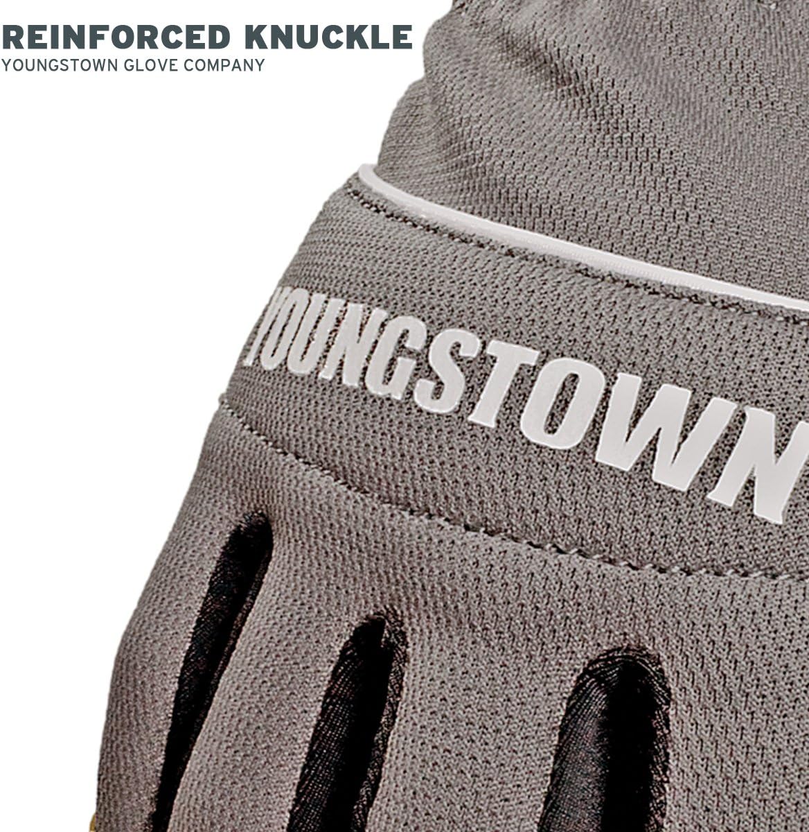 Youngstown Glove Hybrid Plus Leather Palm Heavy Duty Work Gloves For Men - Washable, Durable, Form-Fit - Gray