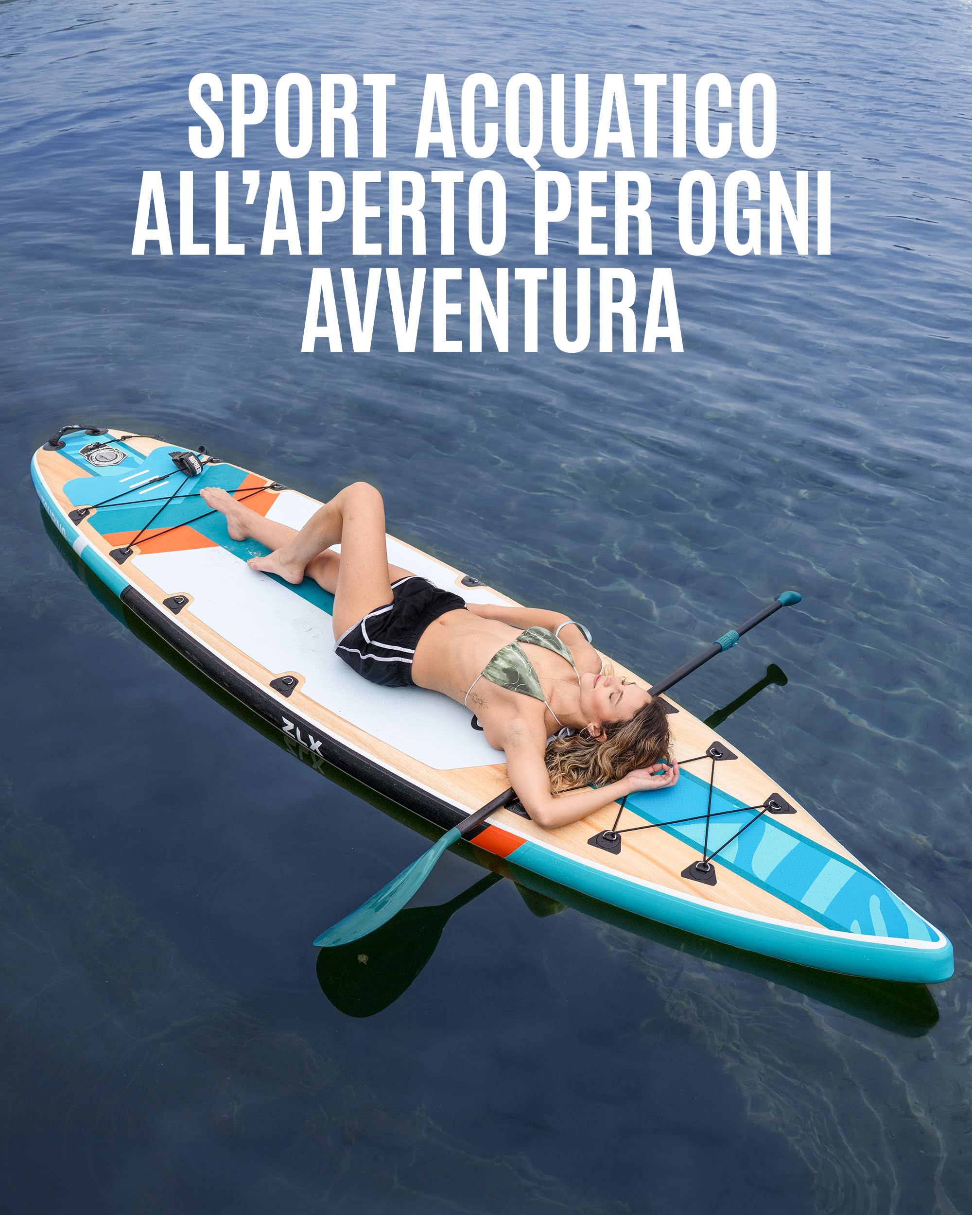 ZLX Sup Gonfiabile 350x83cm,SUP Touring Con Accessori Completi, Tavola SUP Max 230 Kg, Pinna Centrale Unica, Pad Deck Antiscivolo, Tavola SUP Gonfiabile Per Adulti, Principianti, Tutti I Livelli