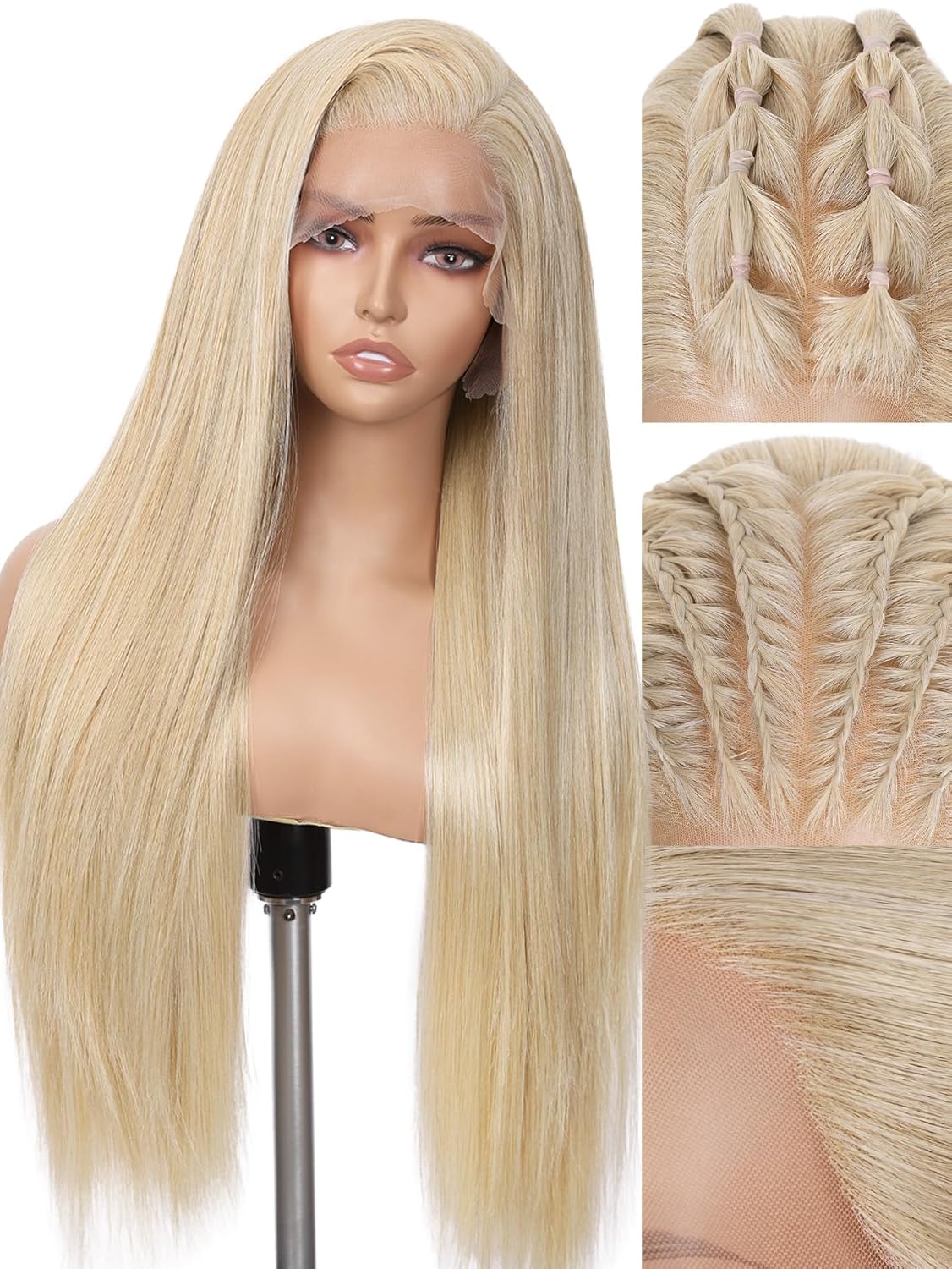 WIGNEE 13×6 Synthetic Lace Front Wig 28″ Blonde Wig Pre-Plucked Handmade Lace Front Wigs with Kanekalon Futura Hair Voluminous Long Straight Synthetic Wigs for Daily Party Use WIGNEE 13×6 Synthetic Lace Front Wig 28″ Blonde Wig Pre-Plucked Handmade Lace Front Wigs with Kanekalon Futura Hair Voluminous Long Straight Synthetic Wigs for Daily Party Use