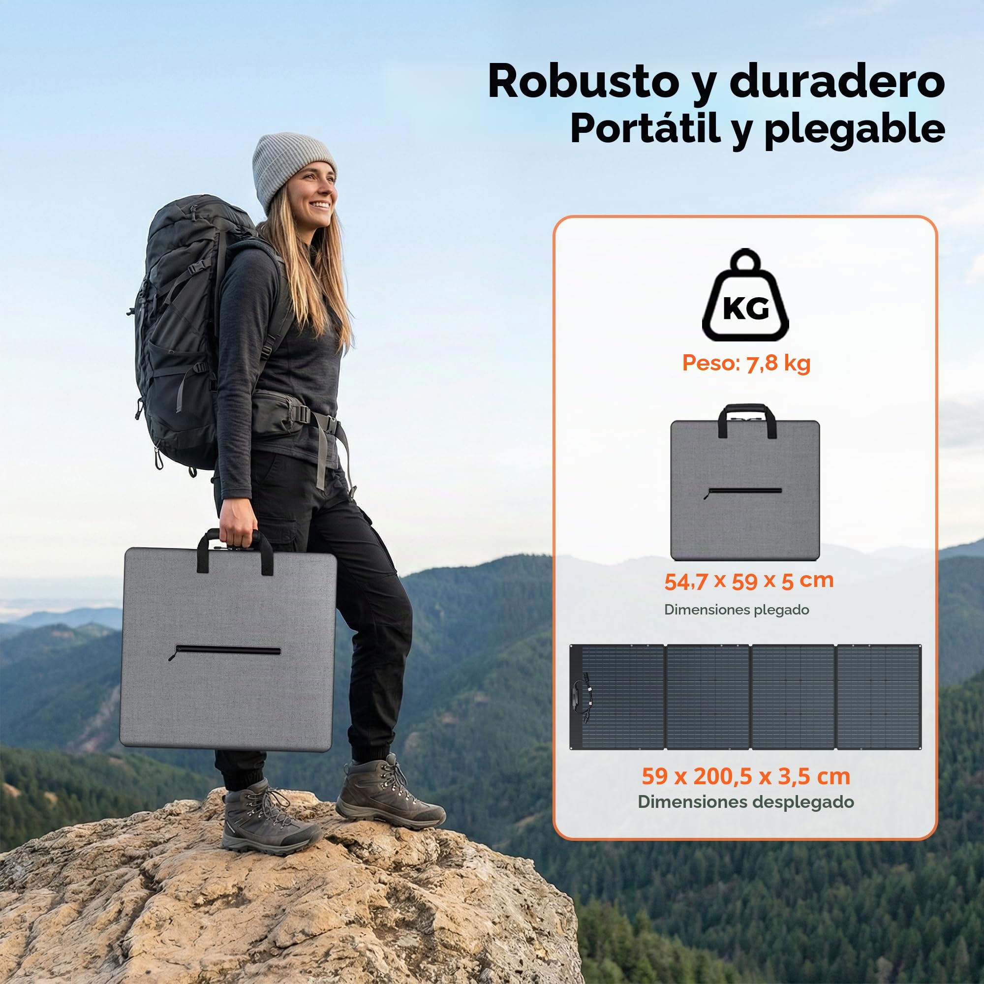 Panel solar plegable de 200 W, cargador solar IP65, resistente al agua y al polvo, alta eficiencia de conversión del 23%, cargador solar portátil para camping, Generador Solar, Camping
