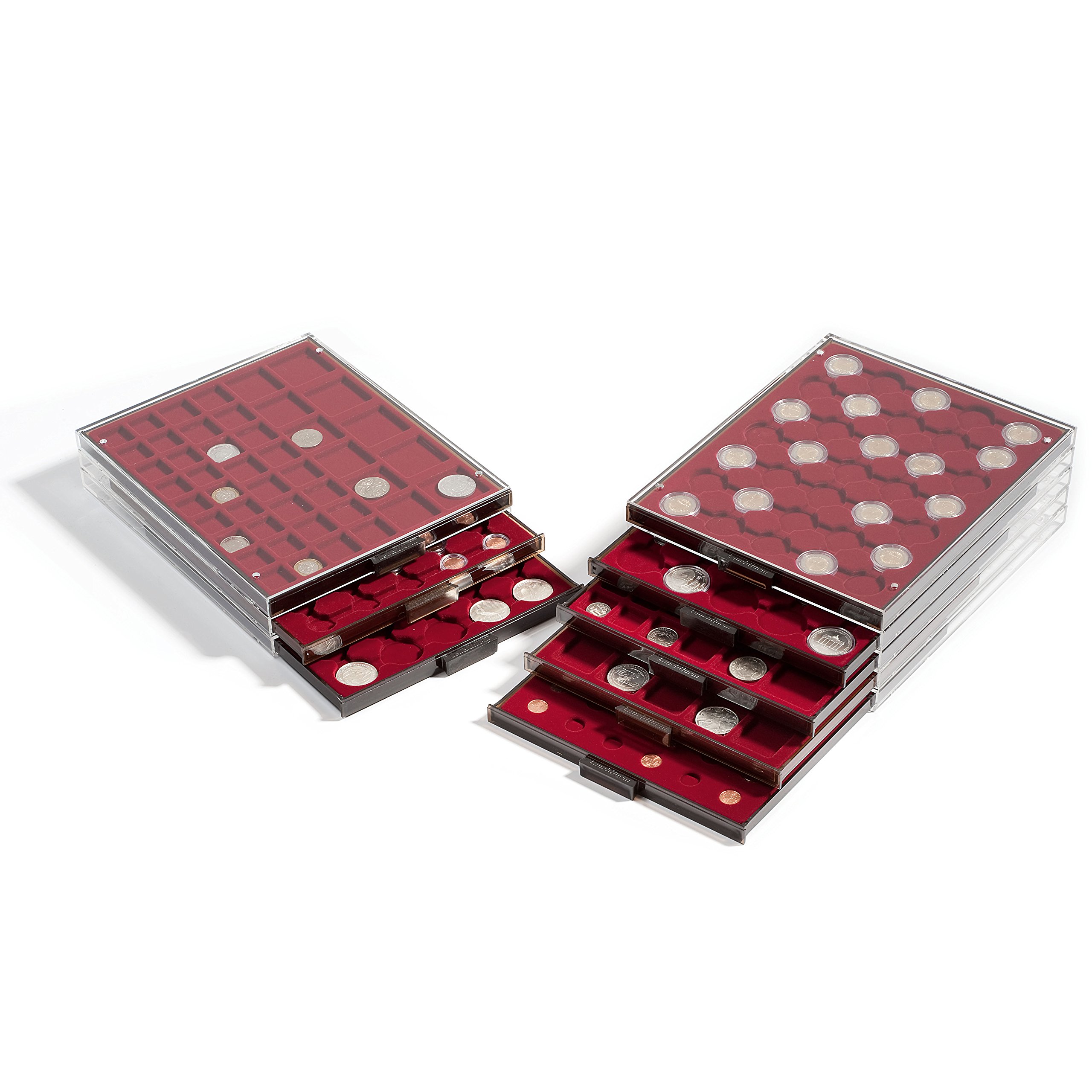 Leuchtturm 310511 MB Cajita portamonedas 50 x 50 mm - Compartimentos Cuadrados para portamonedas US 2x2 Holder, cápsula portamonedas Quadrum - Color Humo