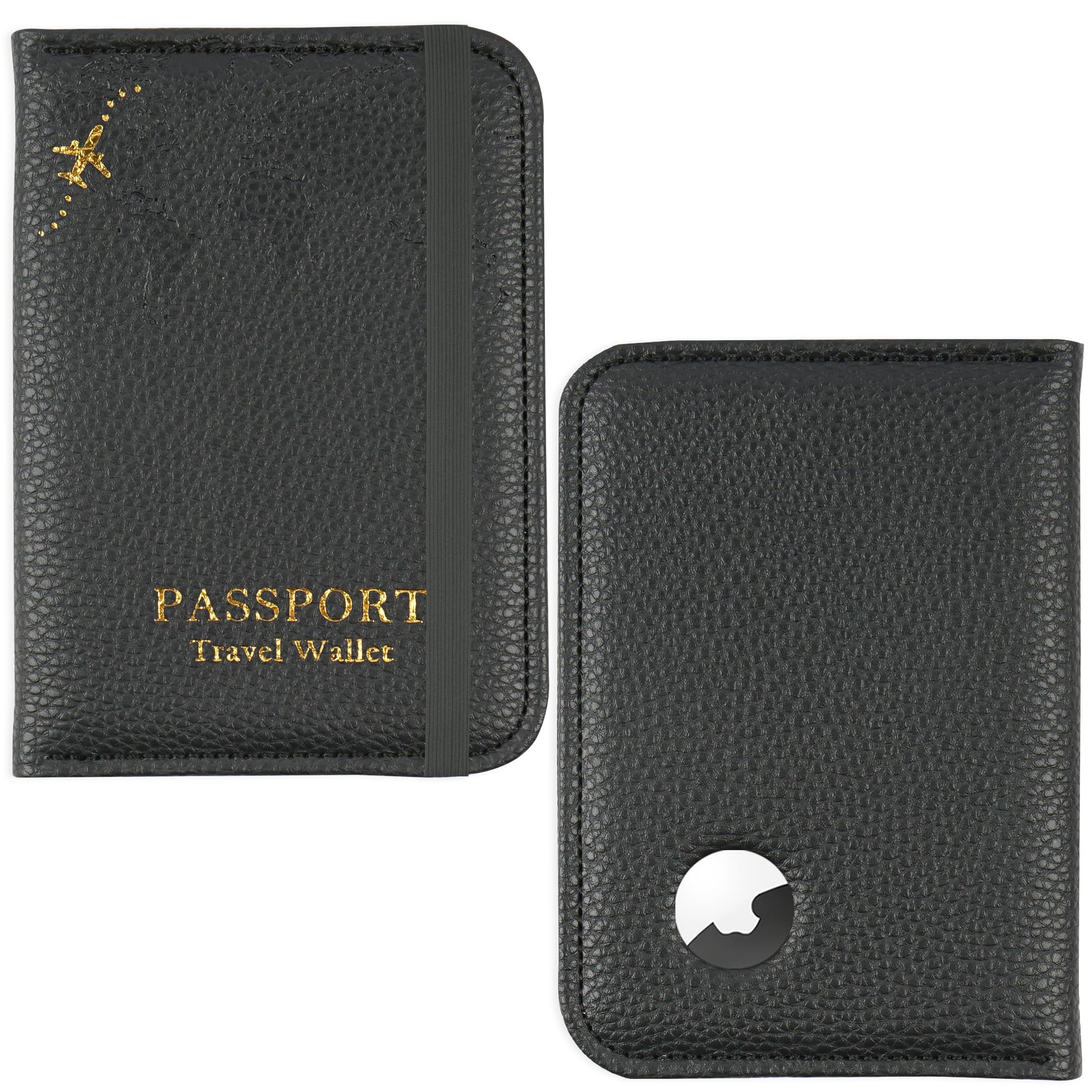 Hennaja Passport Holder with Airtag Slot, Airtag Passport Wallet for Men Women, Slim Leather Passport Holder Case Family for Travel Anti-Lost(1-Black)