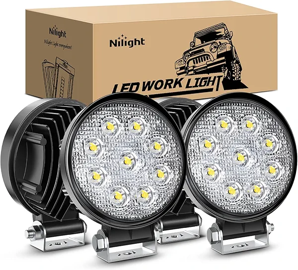 Nilight 15016F-C Led 4PCS 4.5" 27w 3000LM Round Flood Light Pod Off Road Fog Driving Roof Bar Bumper for Jeep,SUV Truck, Hunters