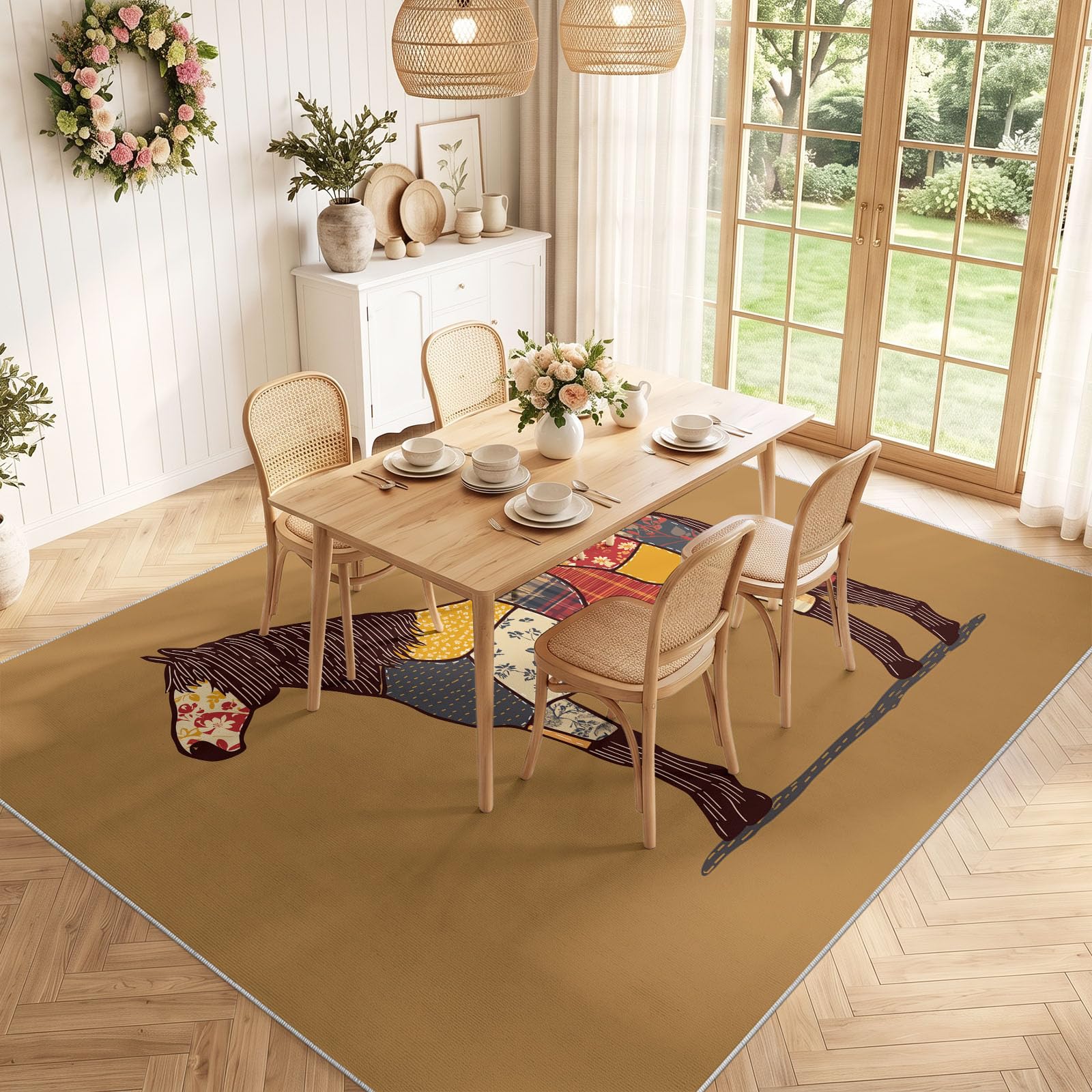 Tappeto vintage country, 140 x 200 cm, antiscivolo, lavabile, patchwork, tappeto per soggiorno, camera da letto, tappeto stampato, tappeto per interni