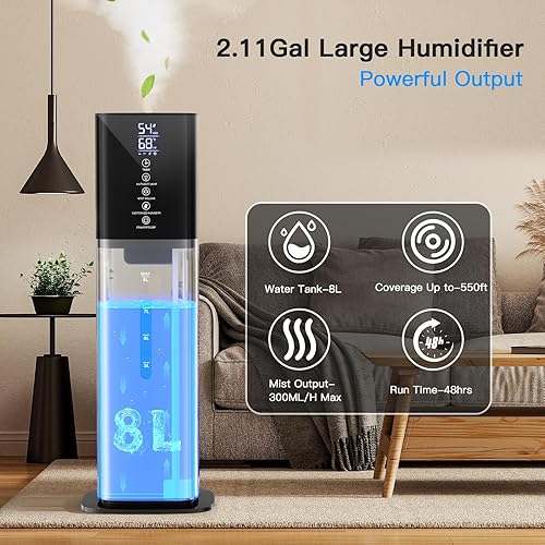 Miniatura 3 de Humidifiers Large Room Bedroom with 7 Colors Light, 2.1Gal(8L) 3 Speed Quiet Ultrasonic Cool Mist Humidifier with 360 Nozzle, Humidity Setting,