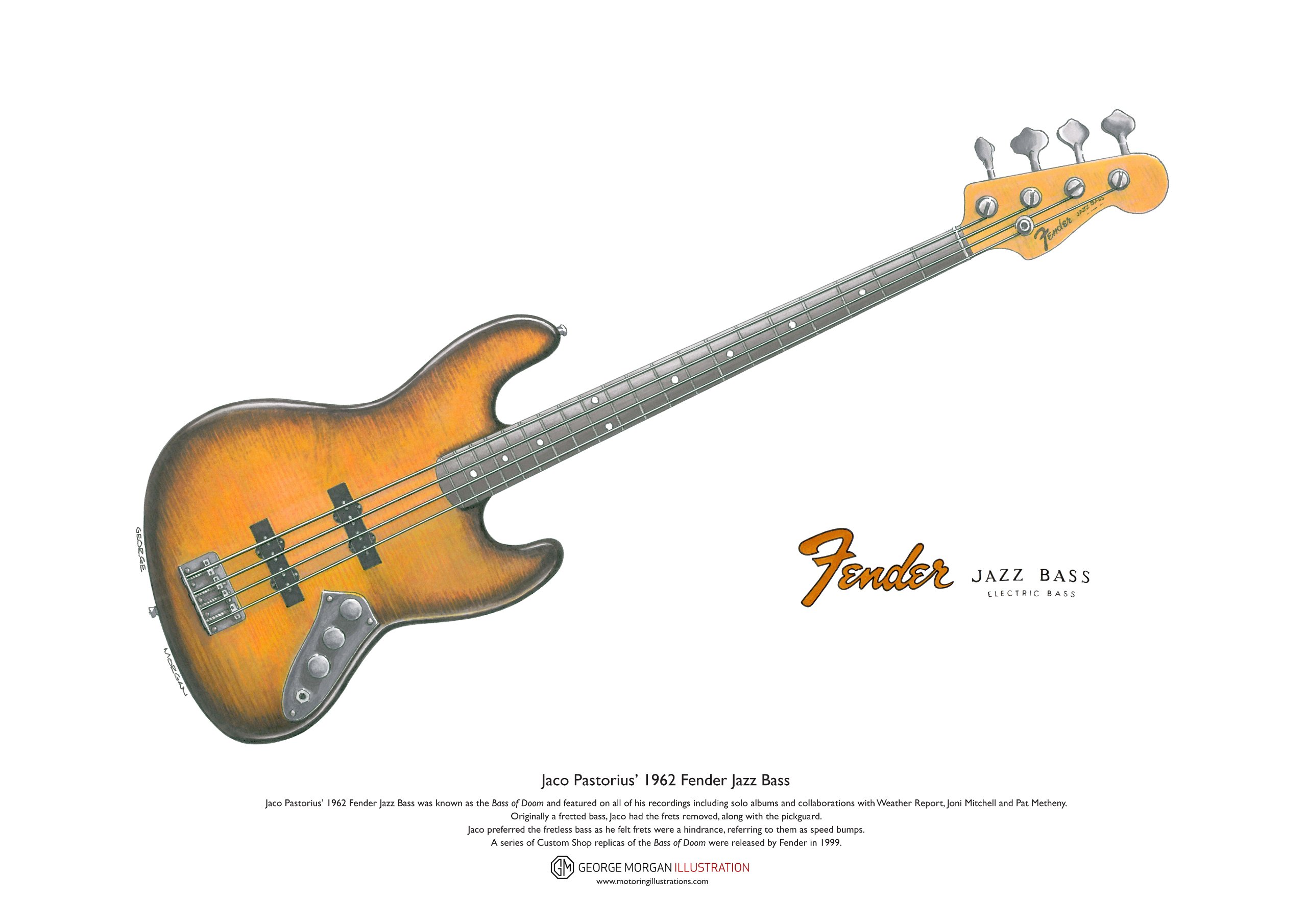 Amazon.com: George Morgan Illustration Jaco Pastorius' 1962 Fender