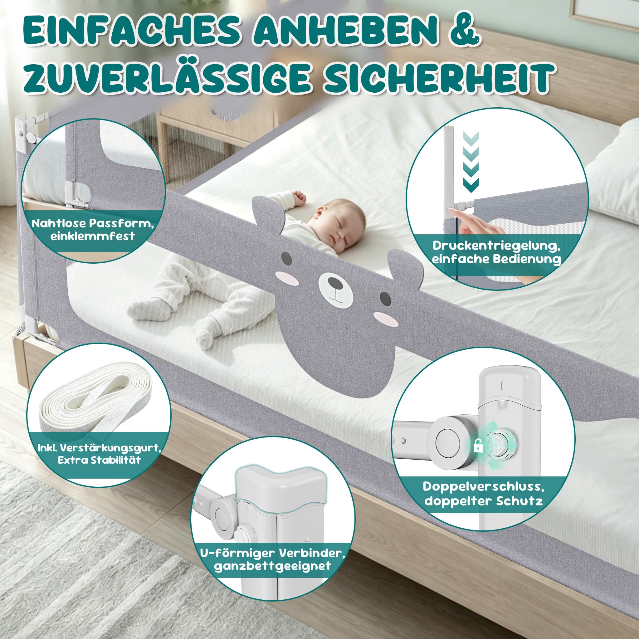 LARS360 Barrière de lit pour enfant - Réglable en hauteur - 180 cm