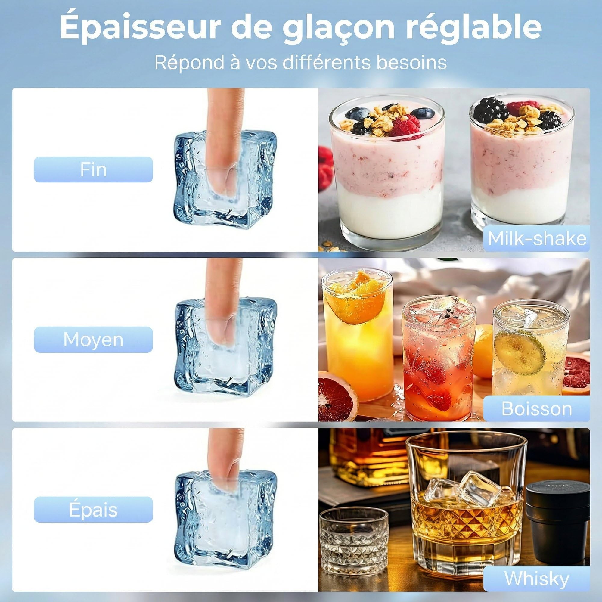 HOMCOM Machine à Glaçons Commerciale 36 kg/24H, Ice Maker Professionnel en inox, 36 Cubes toutes les 10 Minutes, Fonction Nettoyage Automatique, Minuterie, Encastrable ou Pose Libre, Argenté