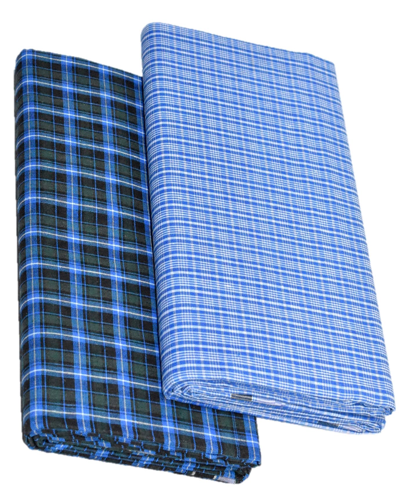 TUNI MANIMen's Mini Checked Stitched Cotton Lungi/Length- 2.25m (Pack of 2)