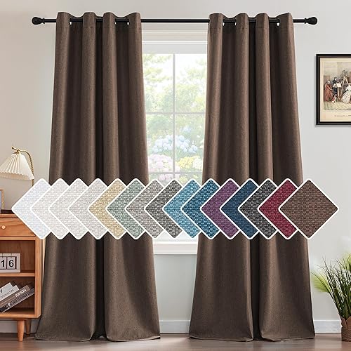 H.VERSAILTEX Linen Blackout Curtain 96 Inches Long for Bedroom/Living Room Thermal Insulated Grommet Linen Curtain Drapes Primitive Textured Burlap Effect Window Drapes 1 Panel - Heather Cocoa Brown