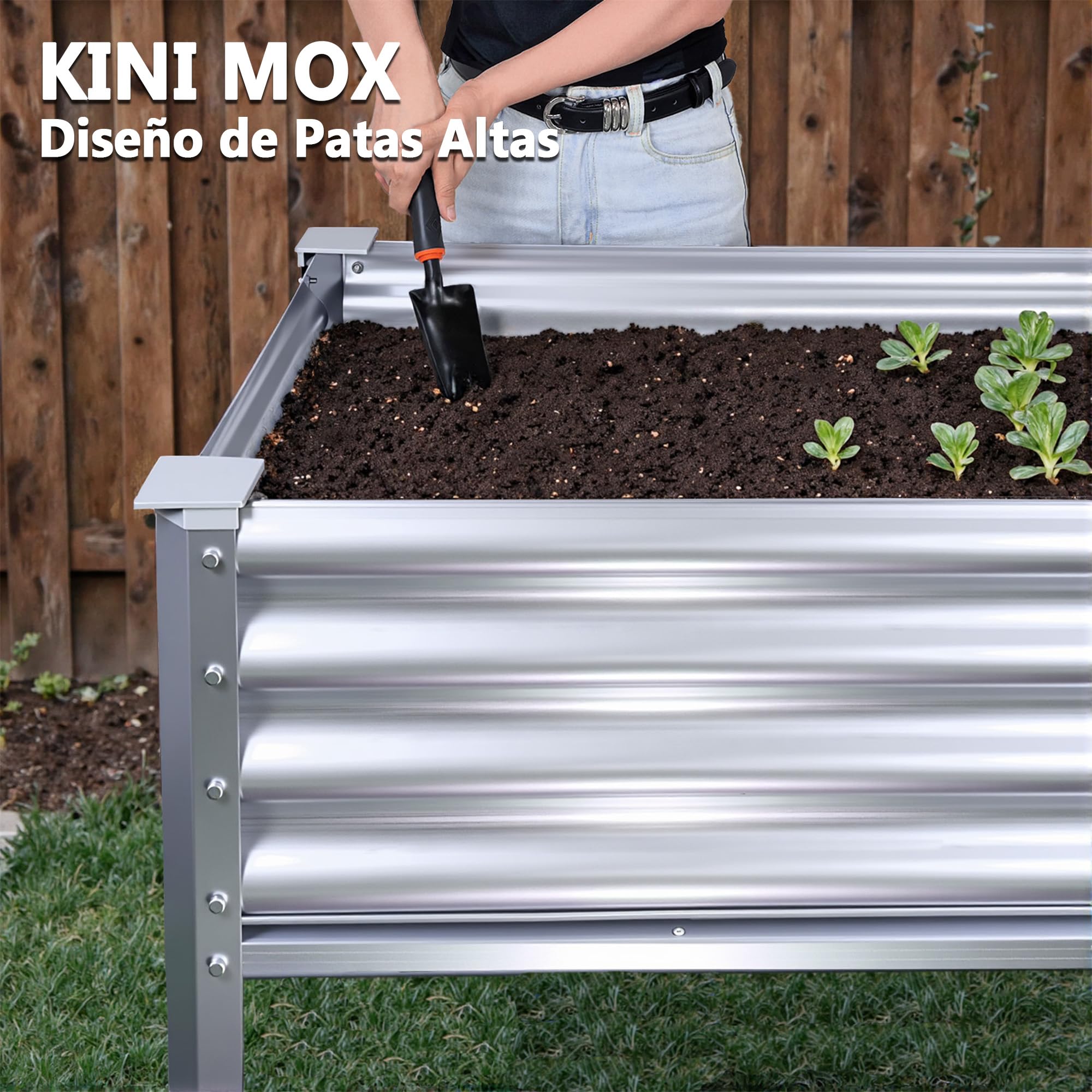 Cama elevada de jardín con patas galvanizadas, cajas elevadas para exteriores, para verduras, flores, hierbas, balcón, patio trasero (120 x 60 x 80 cm, metal)