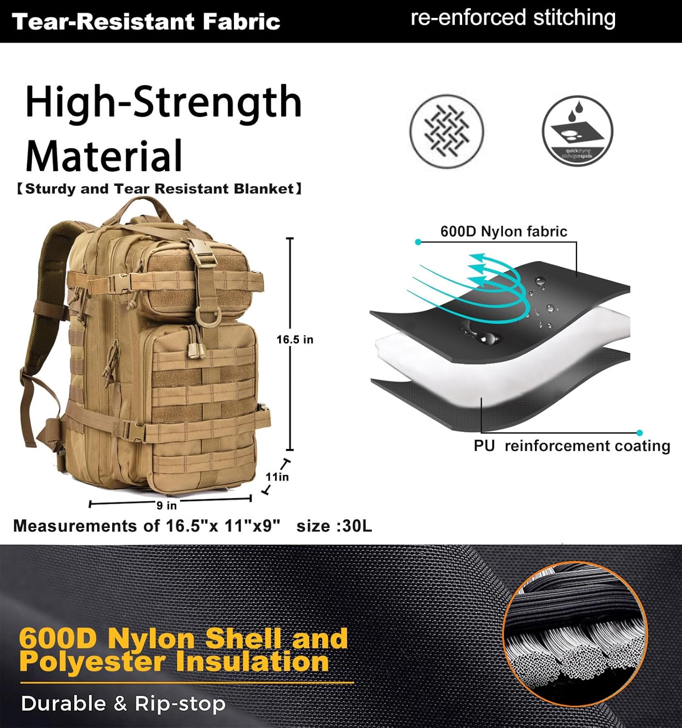 Miramrax Small Tactical Backpack Military Daypack - 30L Backpack for Men Molle Assault Pack Bug Out Bag for Hiking Camping Travel Army Hunting Rucksack Trekking (Coyote)