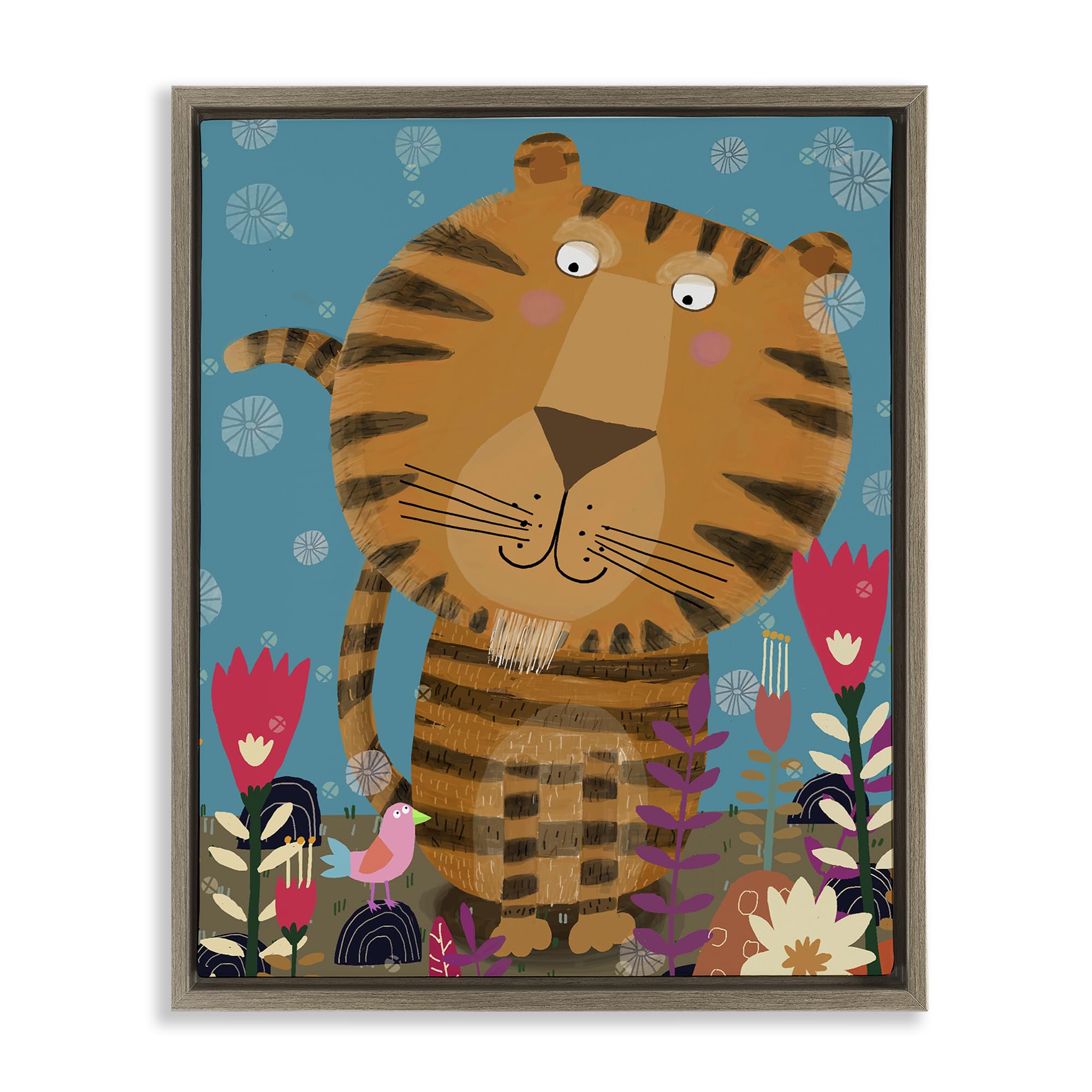Stupell Industries Montalcino Elm (Textured) Boho Tiger Flowers Playful Nursery, 24 X 30 Inch Canvas In Floater Frame