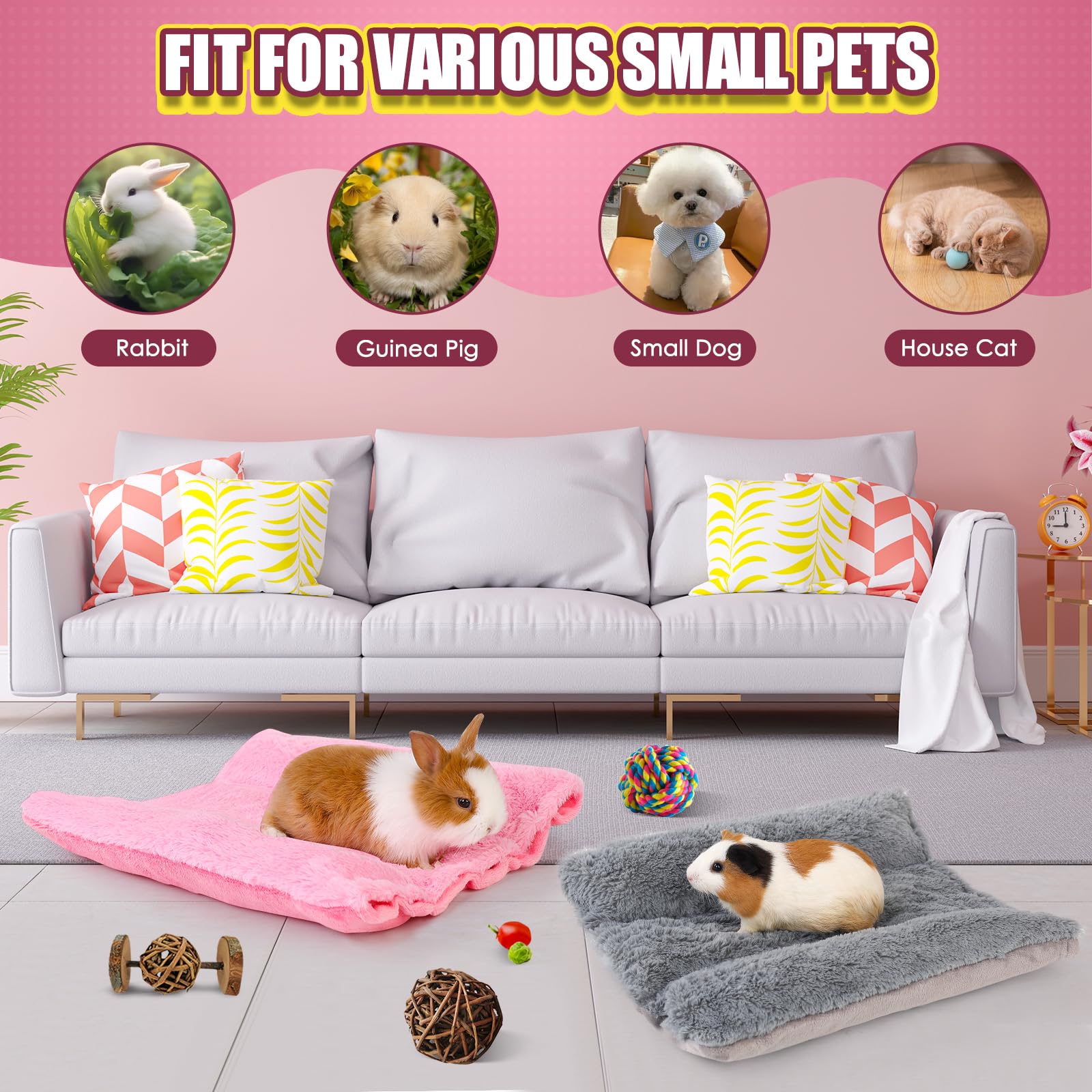 ONEJU Meerschweinchen Couch - Kuscheliges Rundsofa Für Kleine Haustiere (Grau/Rosa)