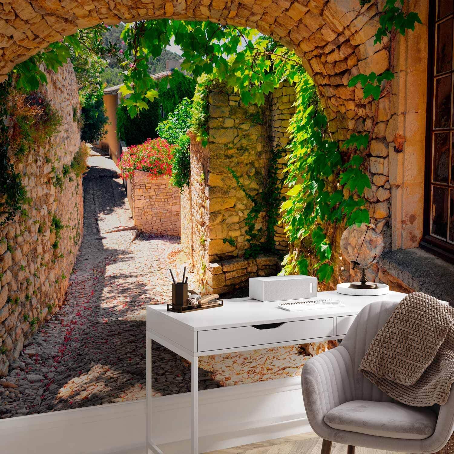 decomonkey Fototapete Garten, 350x256 cm, XXL, Natur Pflanzen Efeu Mauer | Vlies, Schlafzimmer, Wohnzimmer, Design, Tapete, Fototapeten, Tapeten, Vliestapete, Wandtapete, moderne, Wand