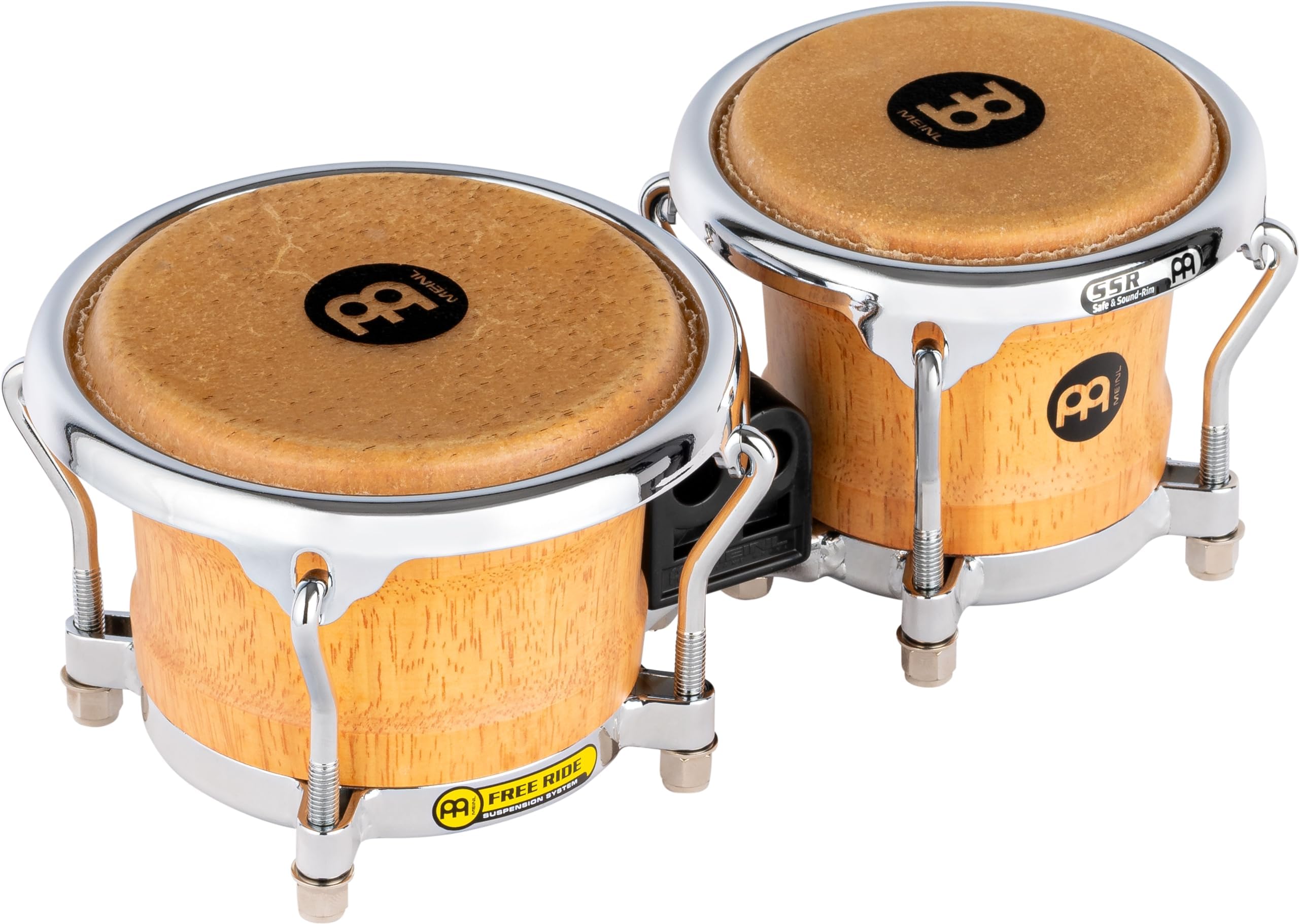 Bongos Mini Wood - 2 small hand drums with 3,5 and 4,25 inches - including tuning key - Siam Oak, Natural (FWB100SNT-M)