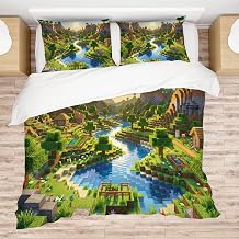 Allenjoy Gaming Pixel Art Comforter Set with 2 Pillowcases for Boys Teens Men Boyfriend Husband Bedroom Nursery Bedding Decor, Queen Size