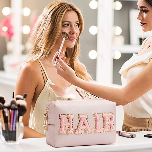 Miniatura 7 de HBselect Bolsa de maquillaje Preppy, bolsa de cosméticos de chenilla, bolsa de aseo para mujer, elegante, impermeable, portátil, bolsa de piel para