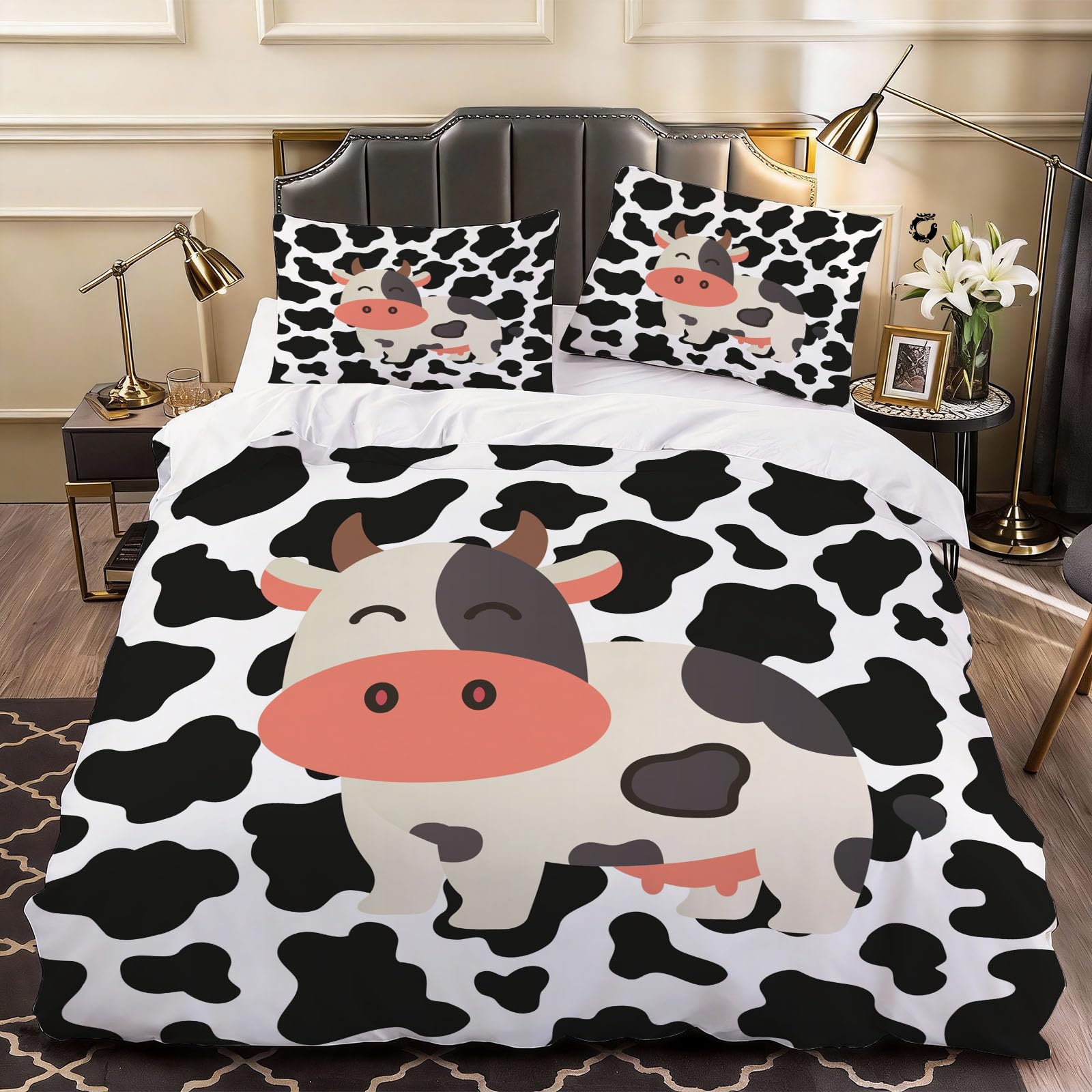 3D Milk Cow Animal Pattern Duvet Cover Cute Animals Bedding Double Bed Set, Soft Microfiber Comforter Cover Printed with Zipper Closure Quilt Coverr 200x200 cm and 2 Pillowcases