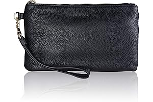 Women's Compact Italian Leather Wristlet Clutch Wallet Purse with Gold Zipper