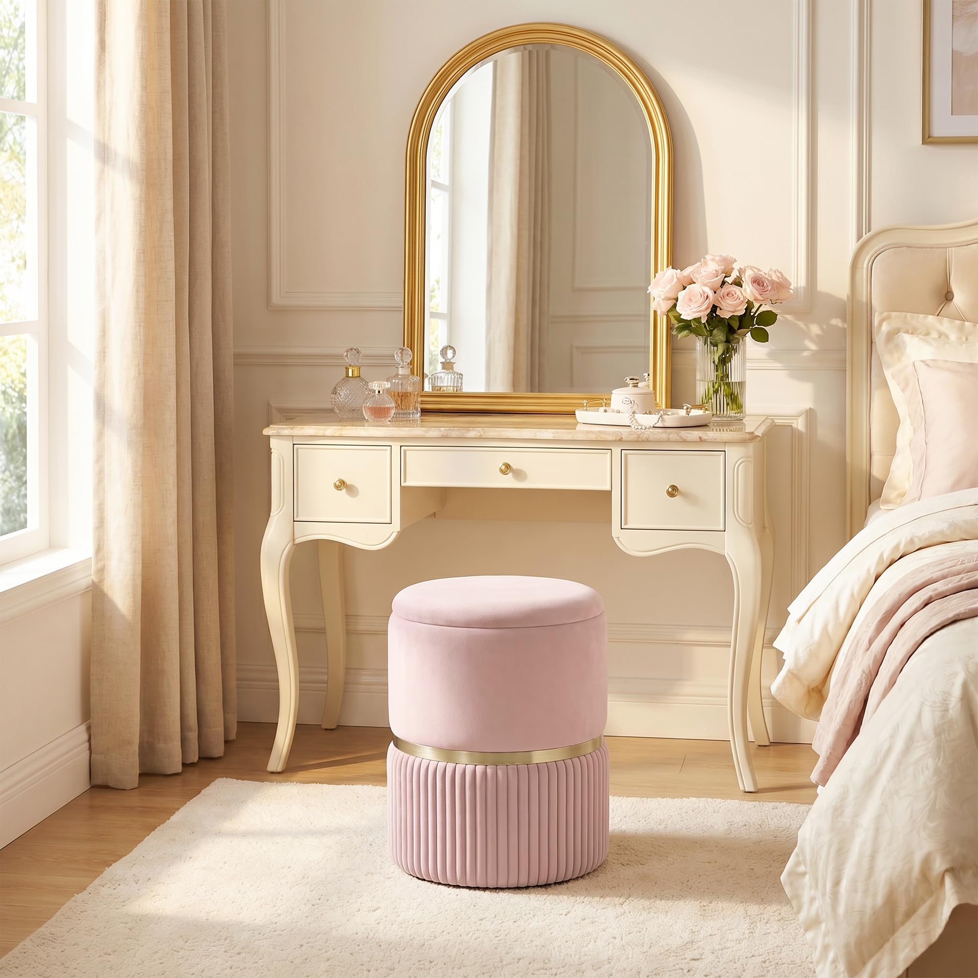 HOMCOM Pouf Taburete Reposapiés Baúl 36x36x44cm Rosa