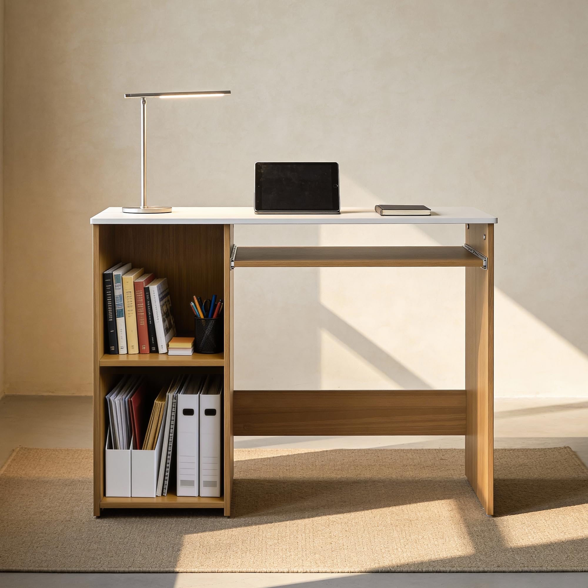 Green Soul Murray Office Table (2026 Edition) for Home - Study Table for Students, Work Table for Adults & Professionals with Keyboard Tray, Storage Shelves | Wotak Oak & White | 3 Years Assurance